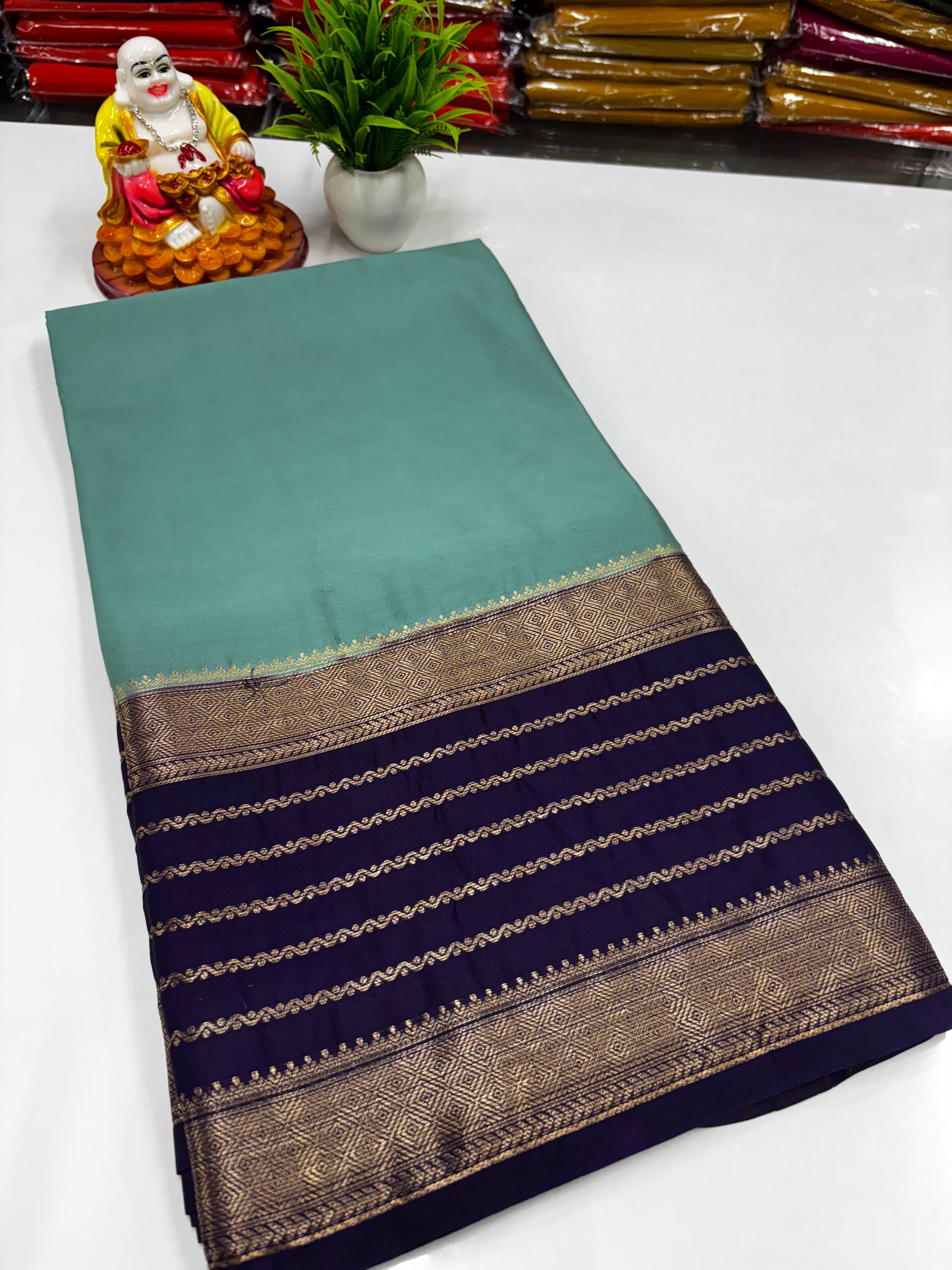 Mysore Crepe Silk Saree with Beautiful Border – Made from Padmavathi Silks and Sarees