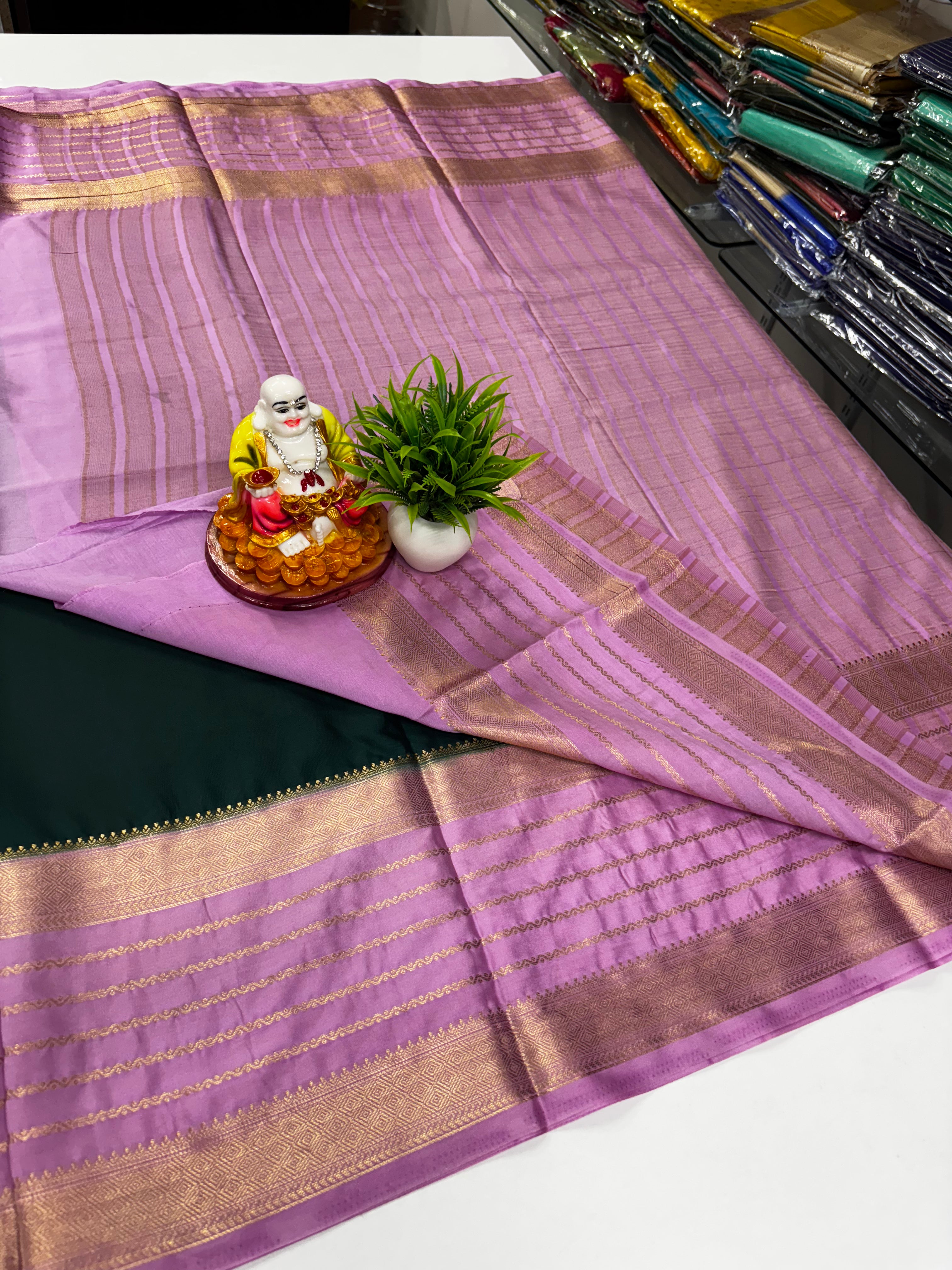 Mysore Crepe Silk Saree with Beautiful Border – Made from Padmavathi Silks and Sarees