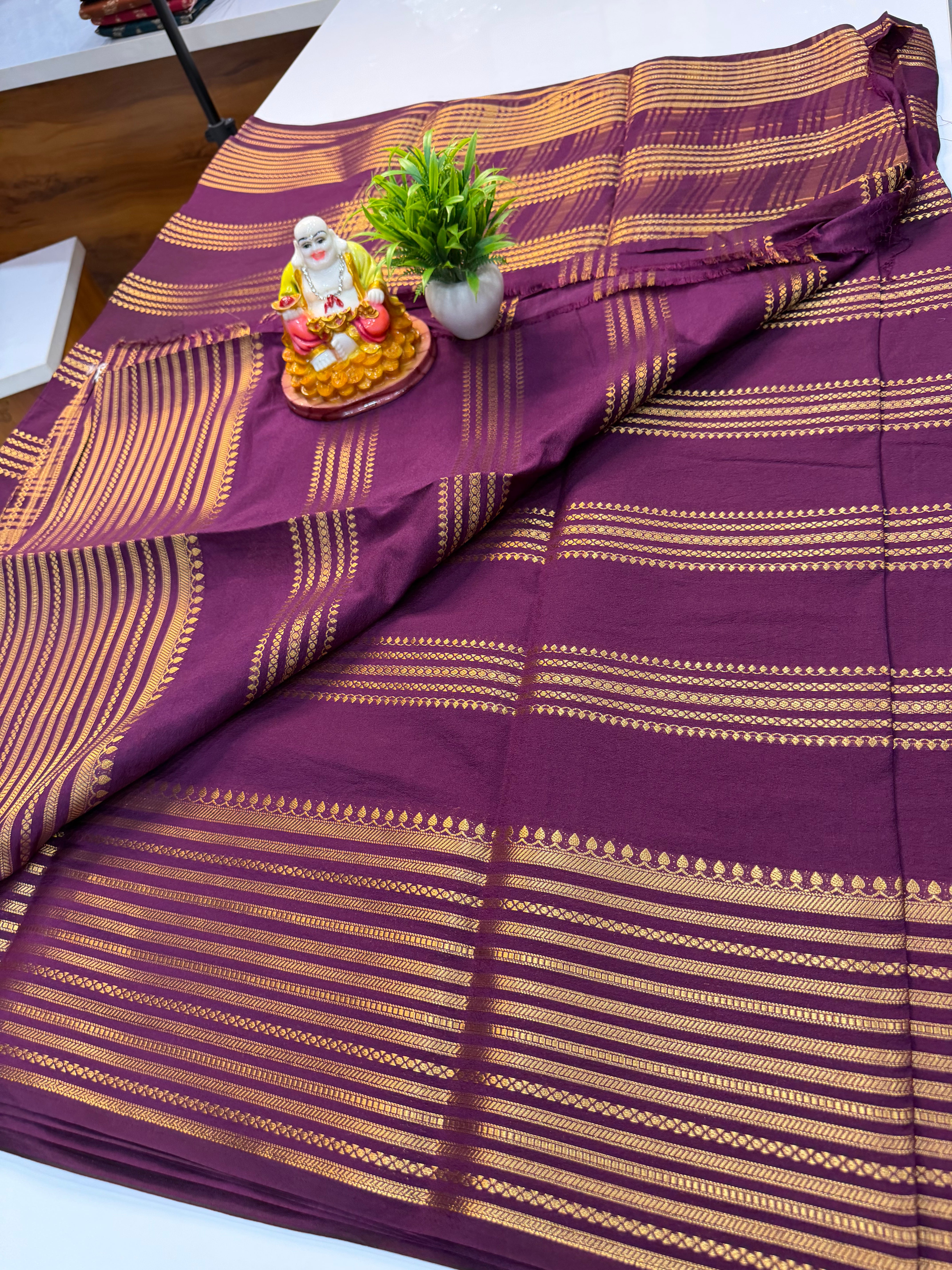 Mysore Crepe Silk Saree with Stripes – Elegant Traditional Weave | Padmavathi Silks and Sarees