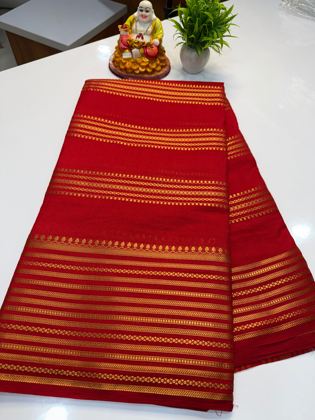 Mysore Crepe Silk Saree with Stripes – Elegant Traditional Weave | Padmavathi Silks and Sarees