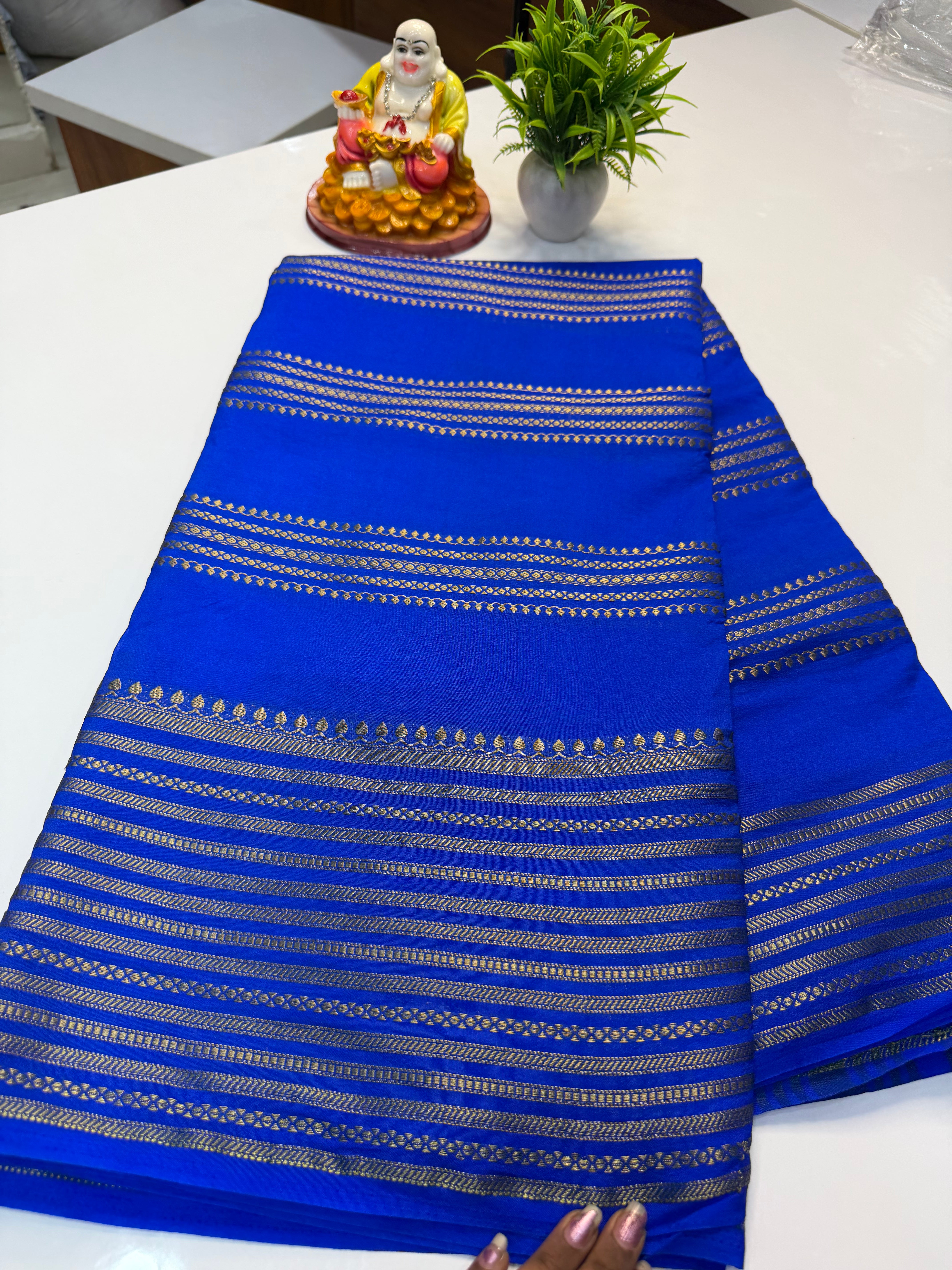 Mysore Crepe Silk Saree with Stripes – Elegant Traditional Weave | Padmavathi Silks and Sarees