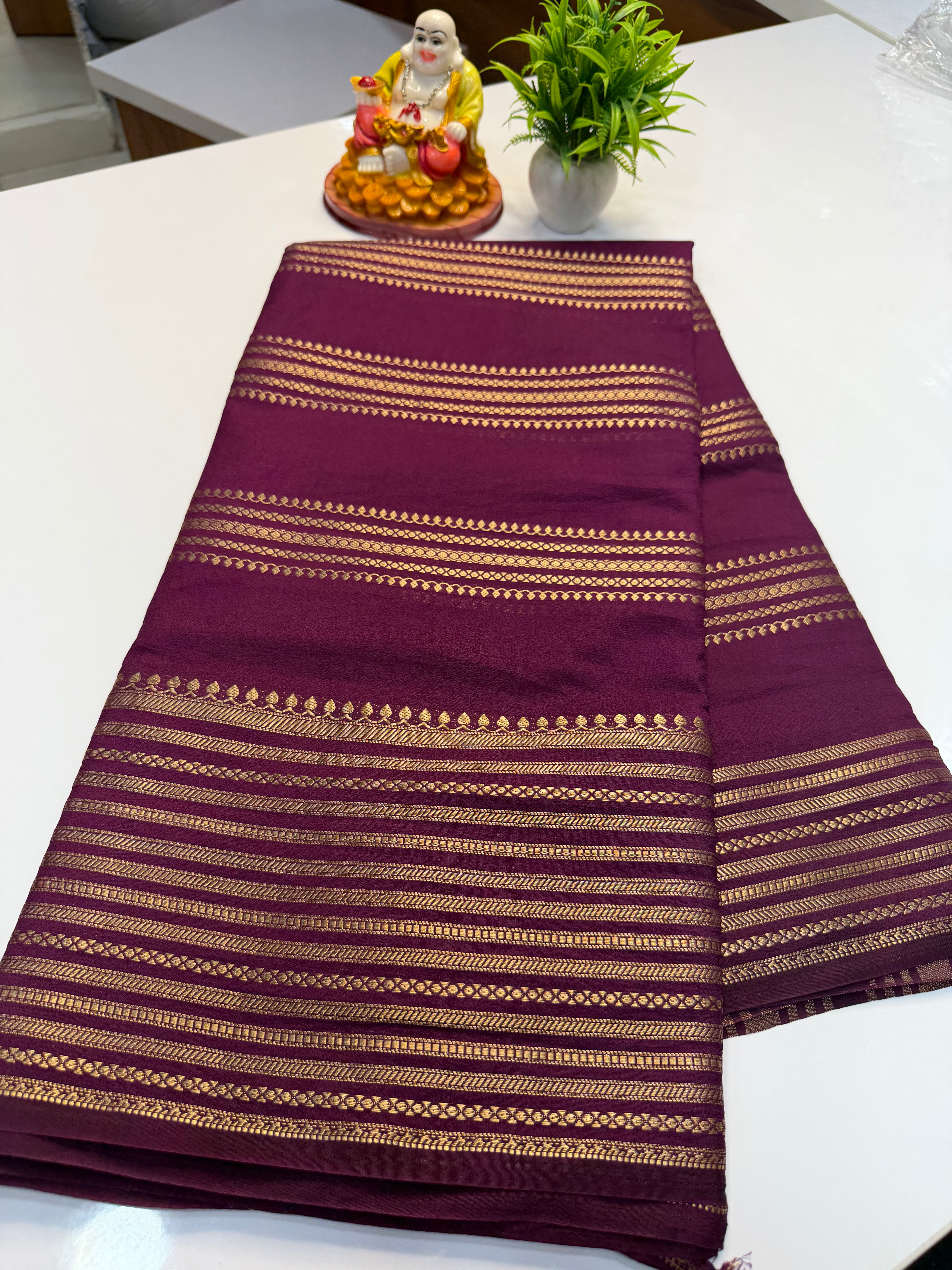 Mysore Crepe Silk Saree with Stripes – Elegant Traditional Weave | Padmavathi Silks and Sarees