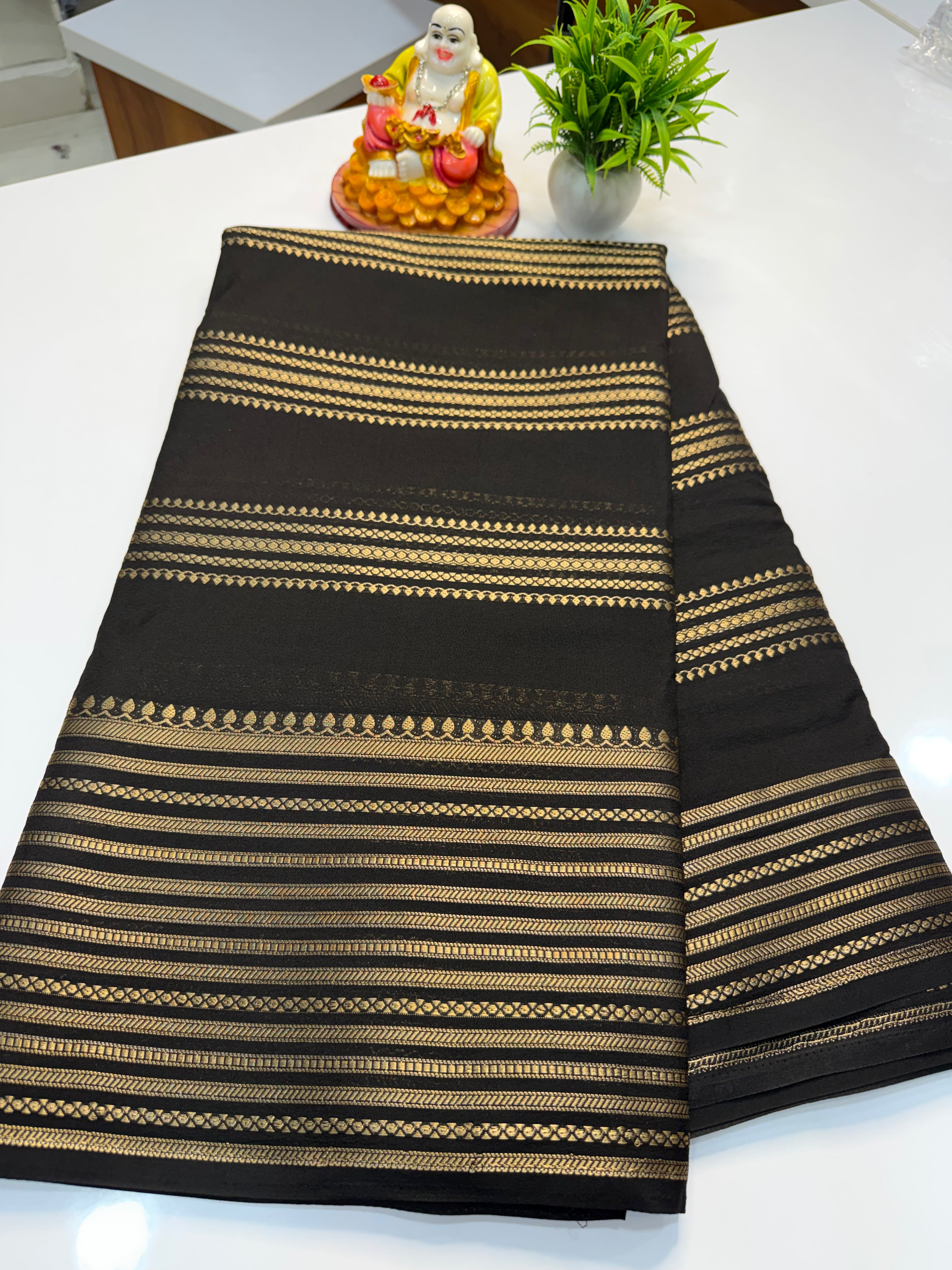 Mysore Crepe Silk Saree with Stripes – Elegant Traditional Weave | Padmavathi Silks and Sarees