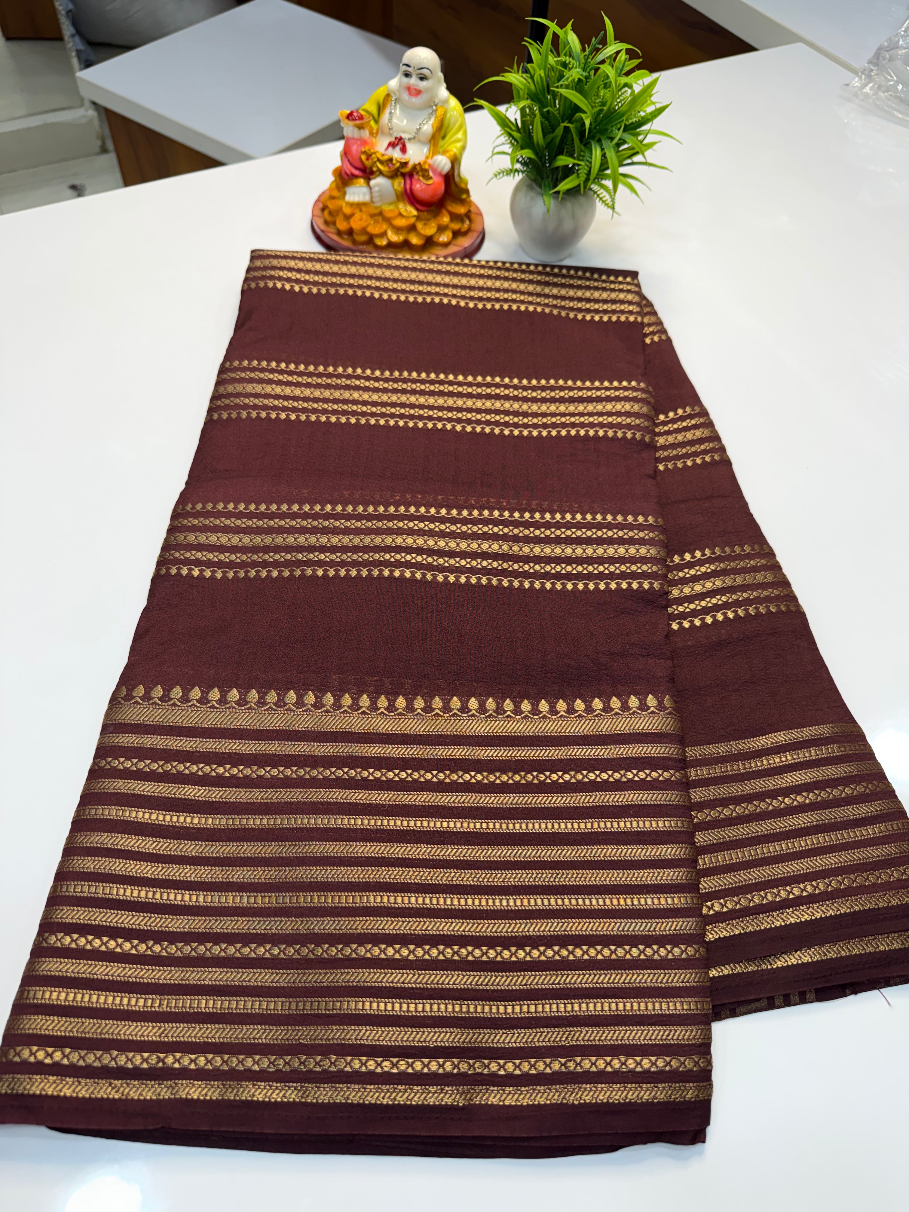 Mysore Crepe Silk Saree with Stripes – Elegant Traditional Weave | Padmavathi Silks and Sarees