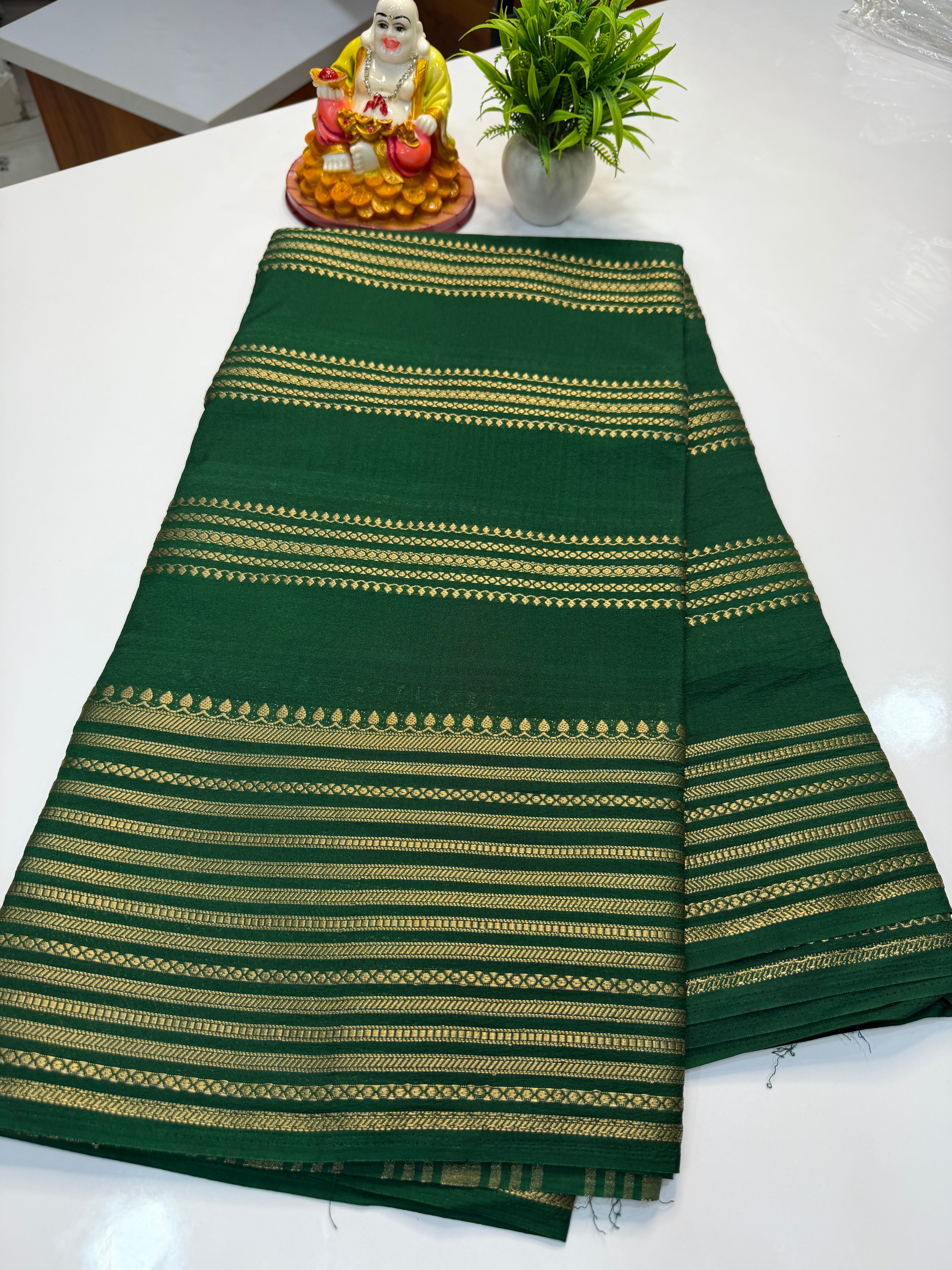 Mysore Crepe Silk Saree with Stripes – Elegant Traditional Weave | Padmavathi Silks and Sarees