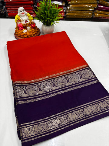 Mysore Crepe Silk Saree with Mango & Peacock Bentex Border