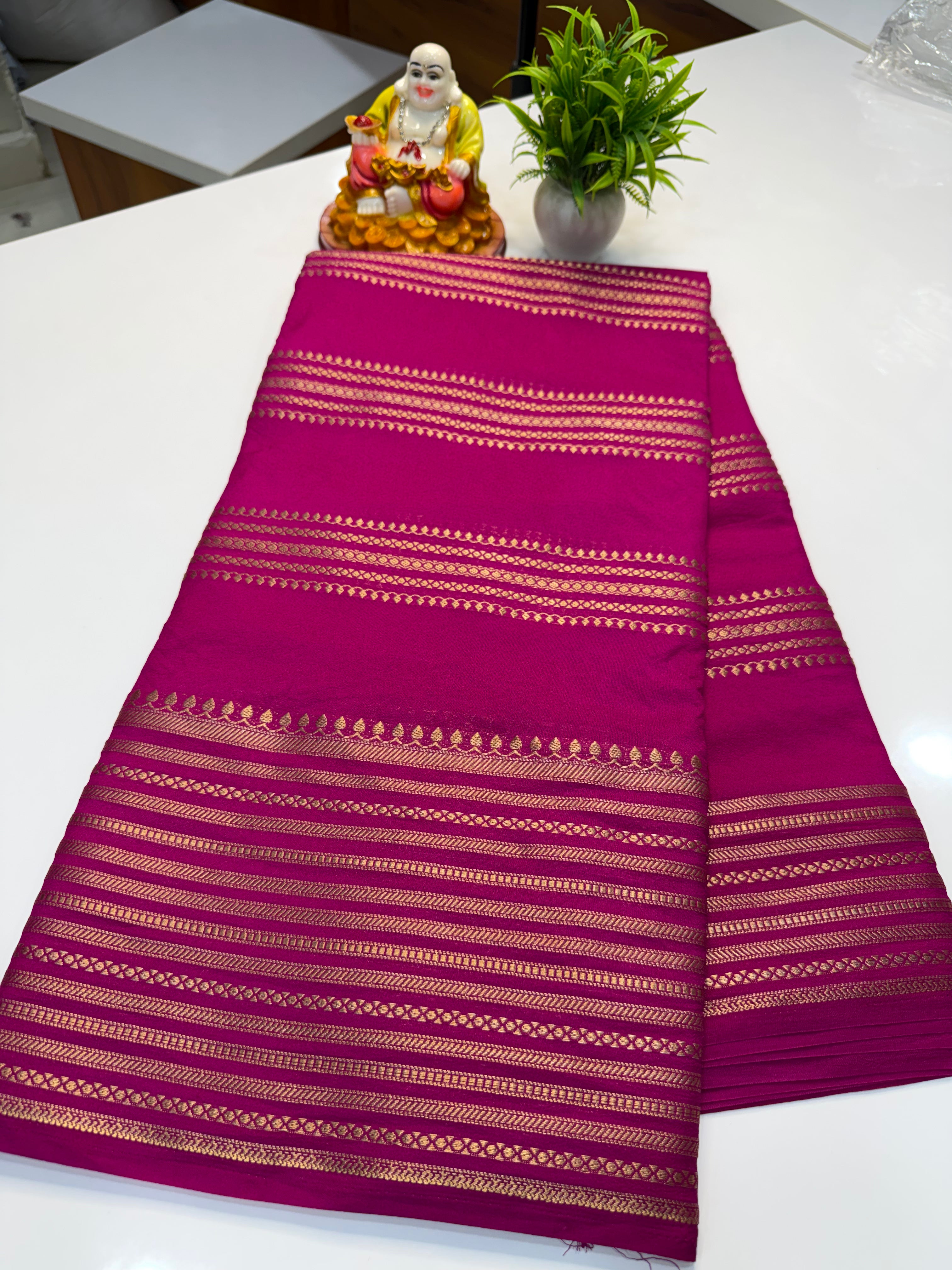 Mysore Crepe Silk Saree with Stripes – Elegant Traditional Weave | Padmavathi Silks and Sarees