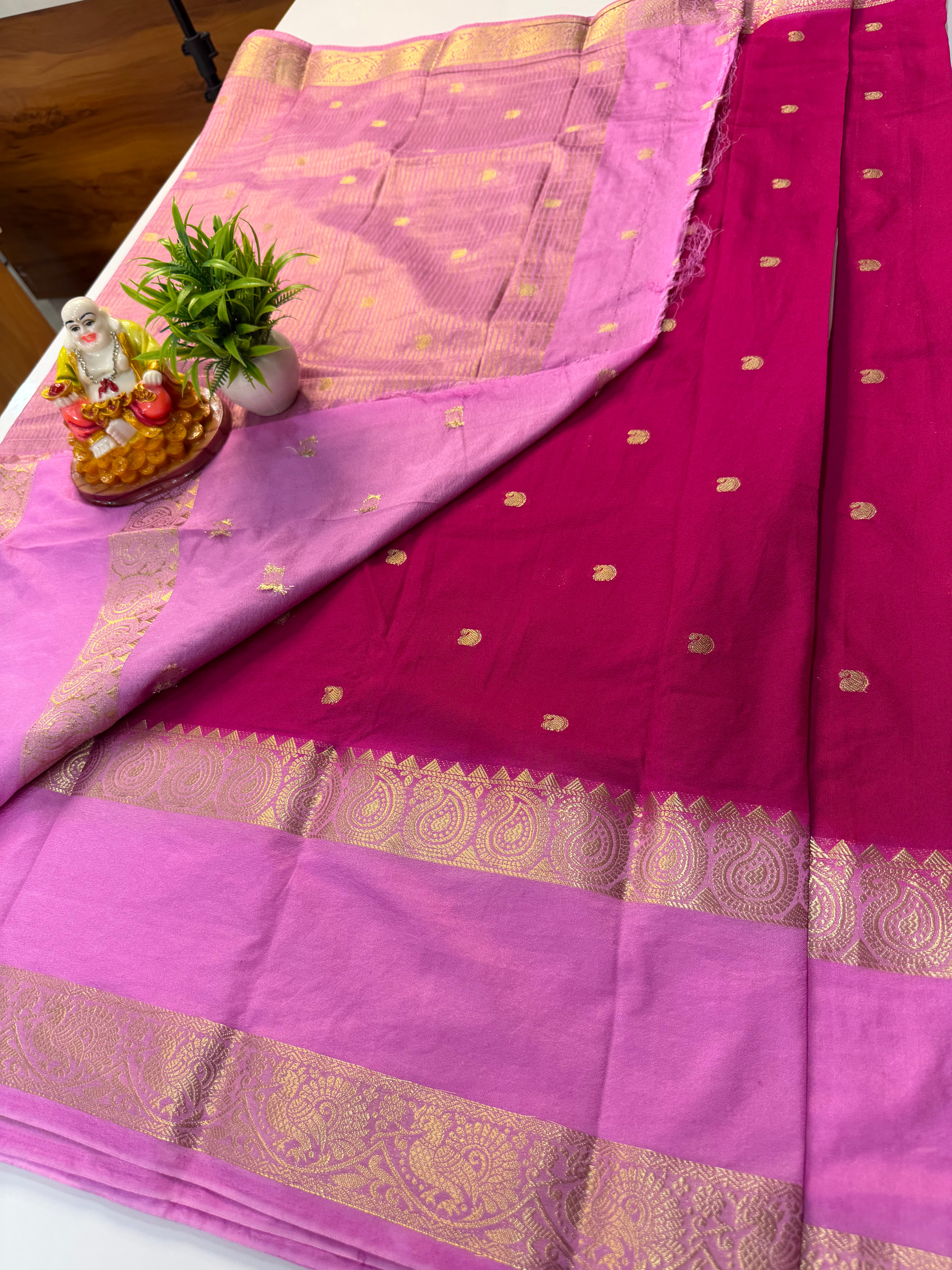 Premium Mysore Crepe Silk Saree with Buttas & Mango Bentex Border | Padmavathi Silks and Sarees