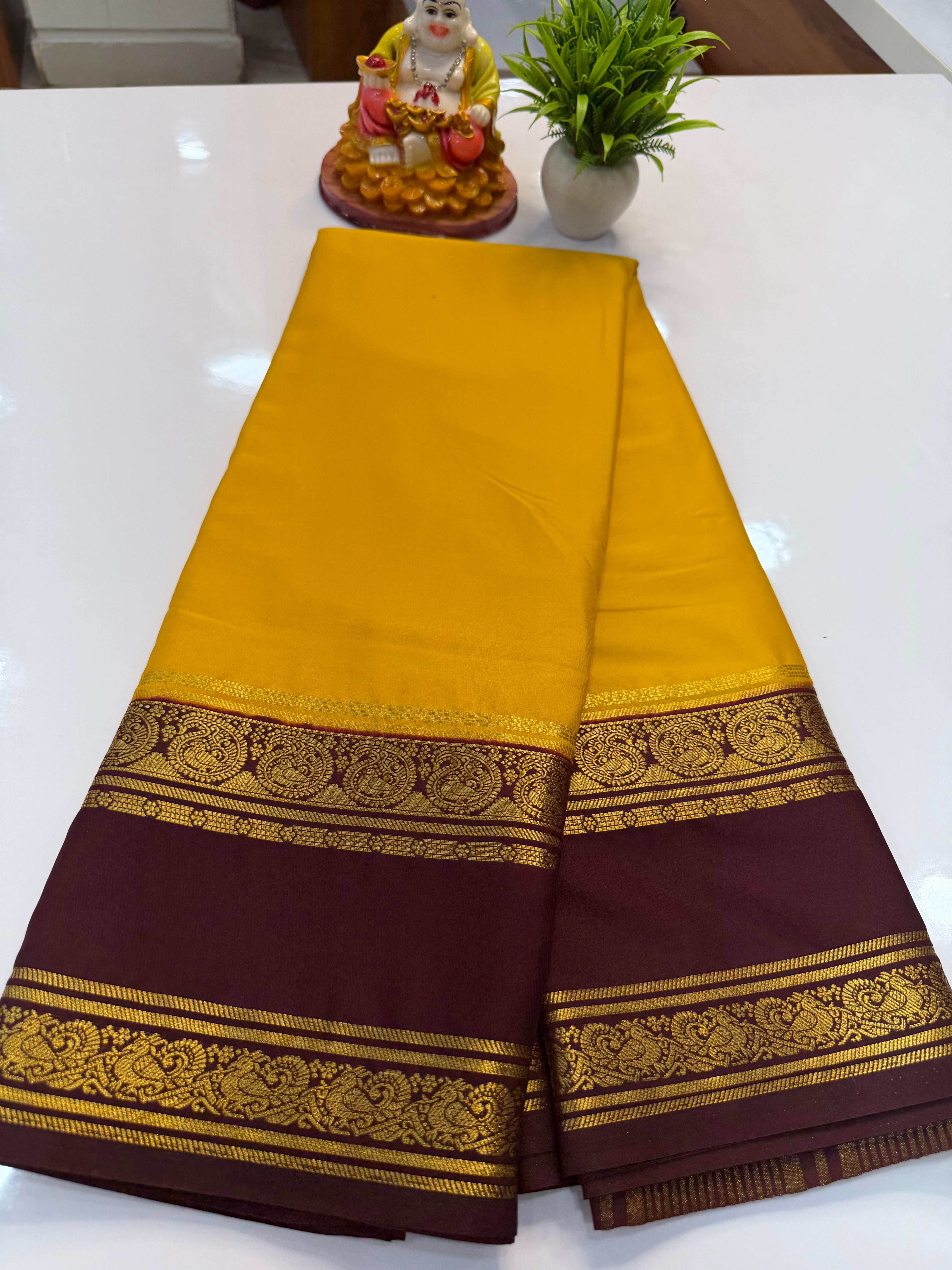 Mysore Crepe Silk Saree with Mango Bentex Border | Padmavathi Silks and Sarees