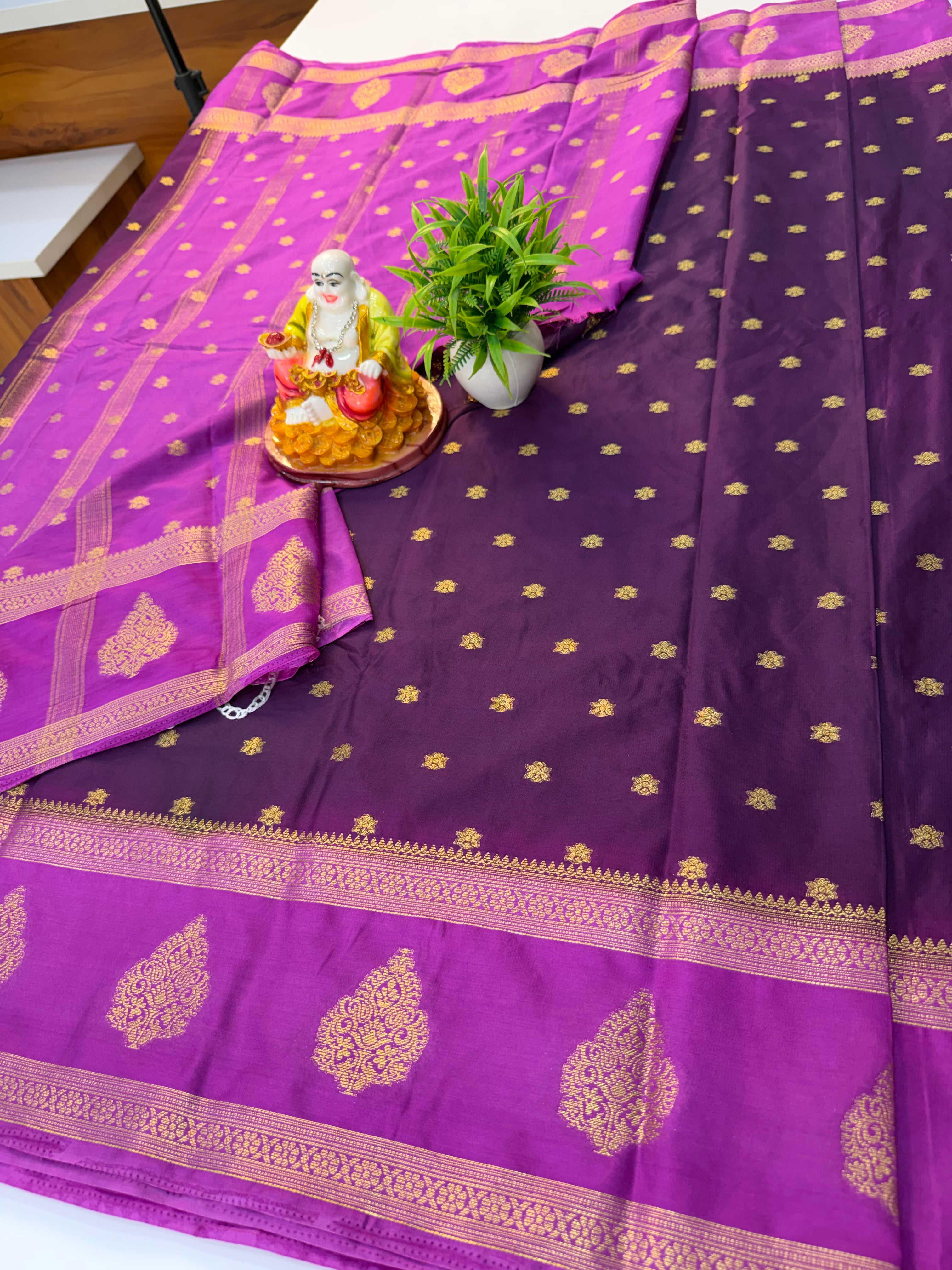 Mysore Crepe Silk Saree with Beautiful Buttas & Bentex Border