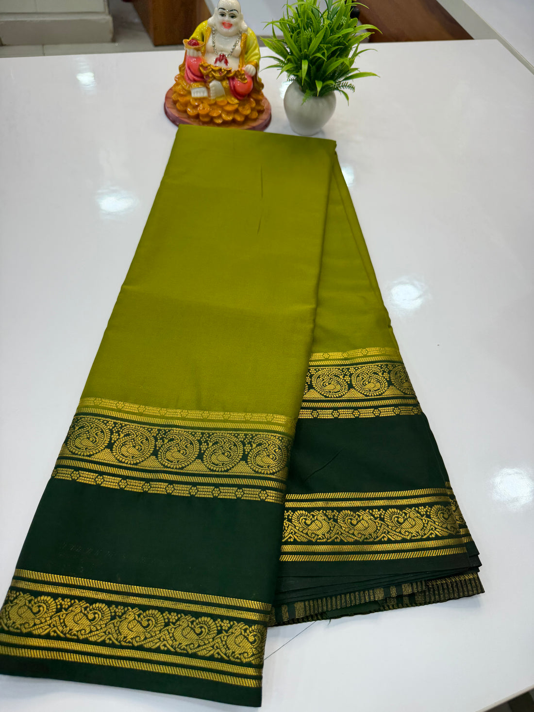 Mysore Crepe Silk Saree with Mango Bentex Border | Padmavathi Silks and Sarees