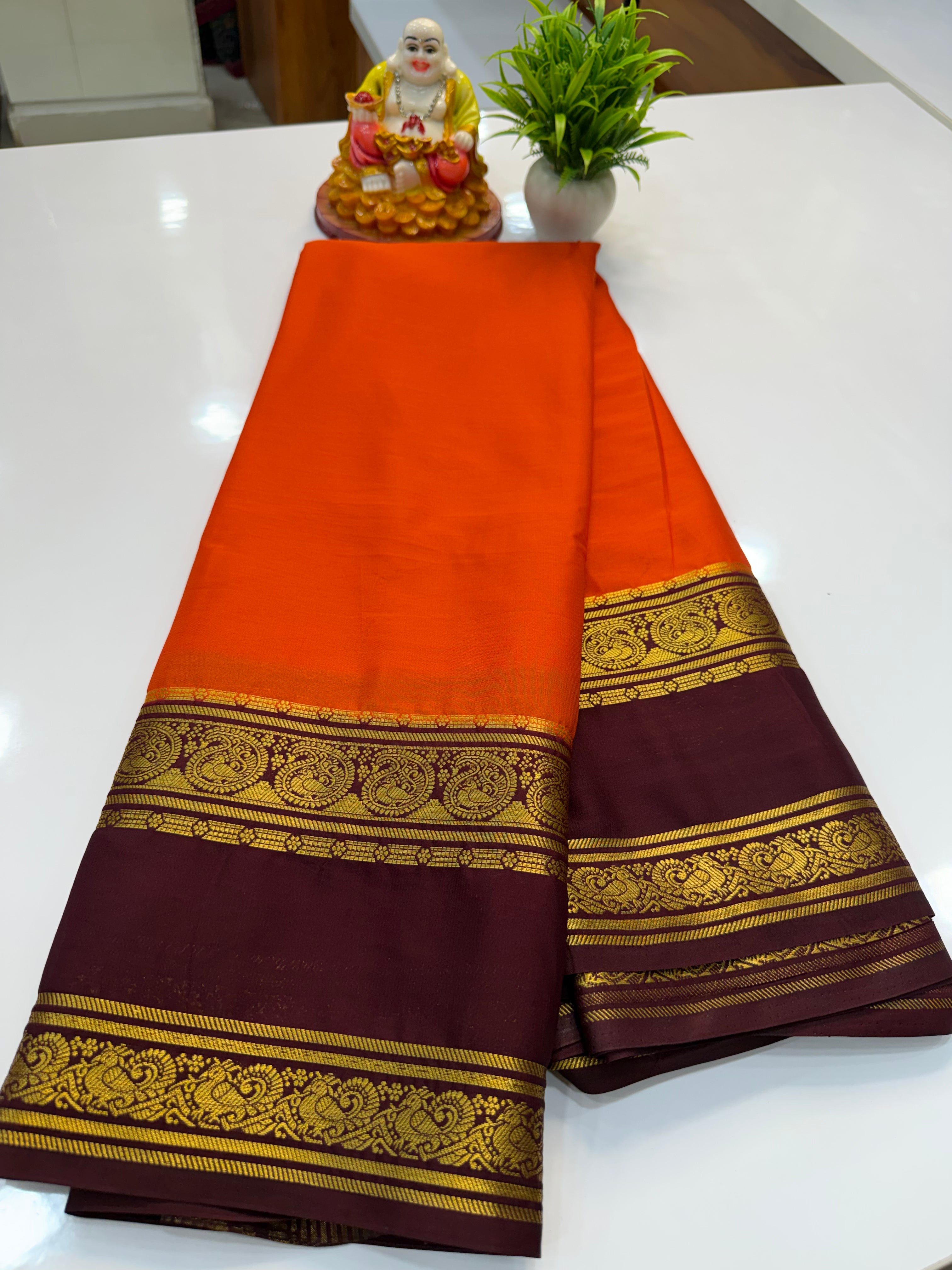 Mysore Crepe Silk Saree with Mango Bentex Border | Padmavathi Silks and Sarees