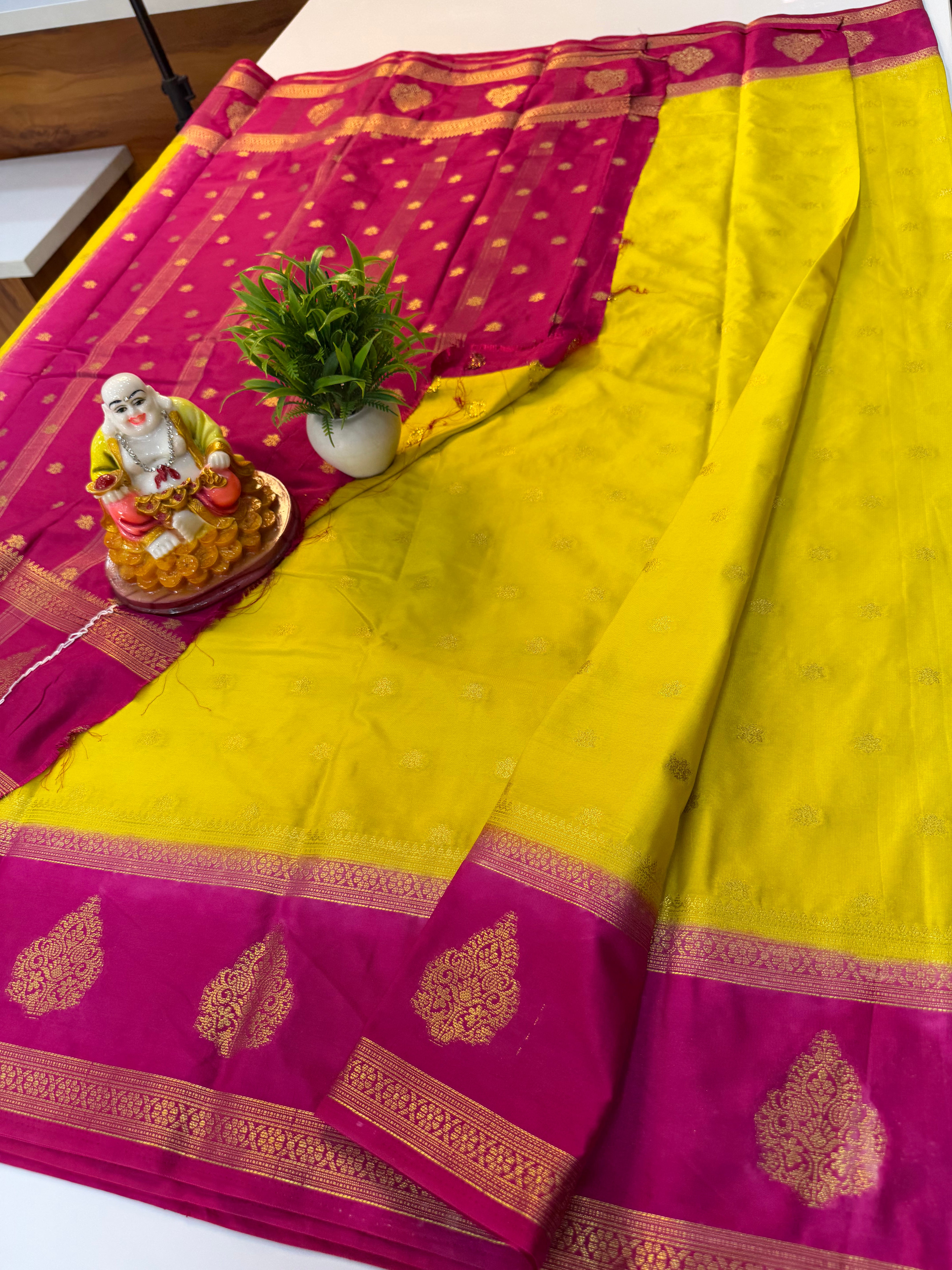 Mysore Crepe Silk Saree with Beautiful Buttas & Bentex Border