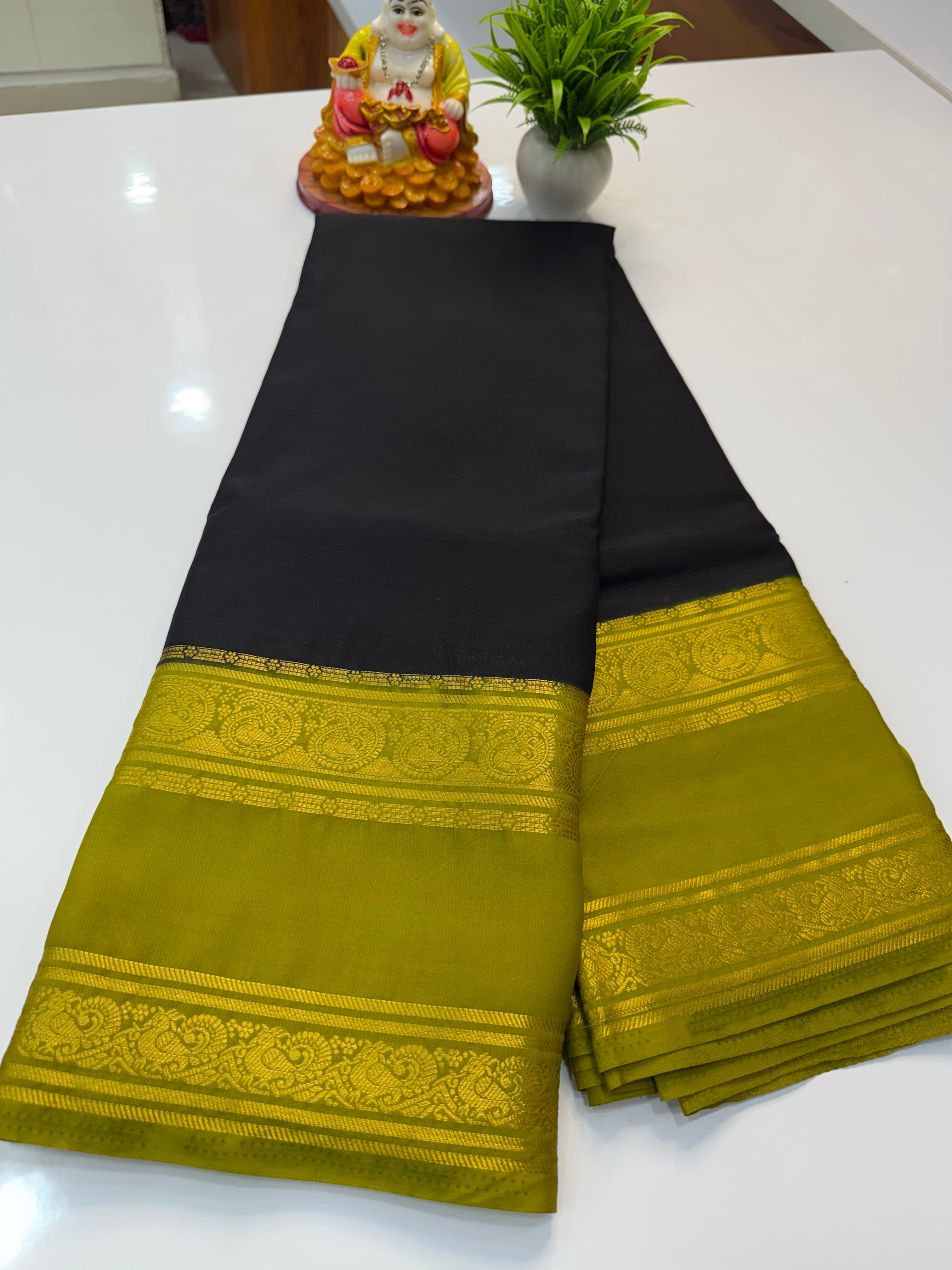 Mysore Crepe Silk Saree with Mango Bentex Border | Padmavathi Silks and Sarees