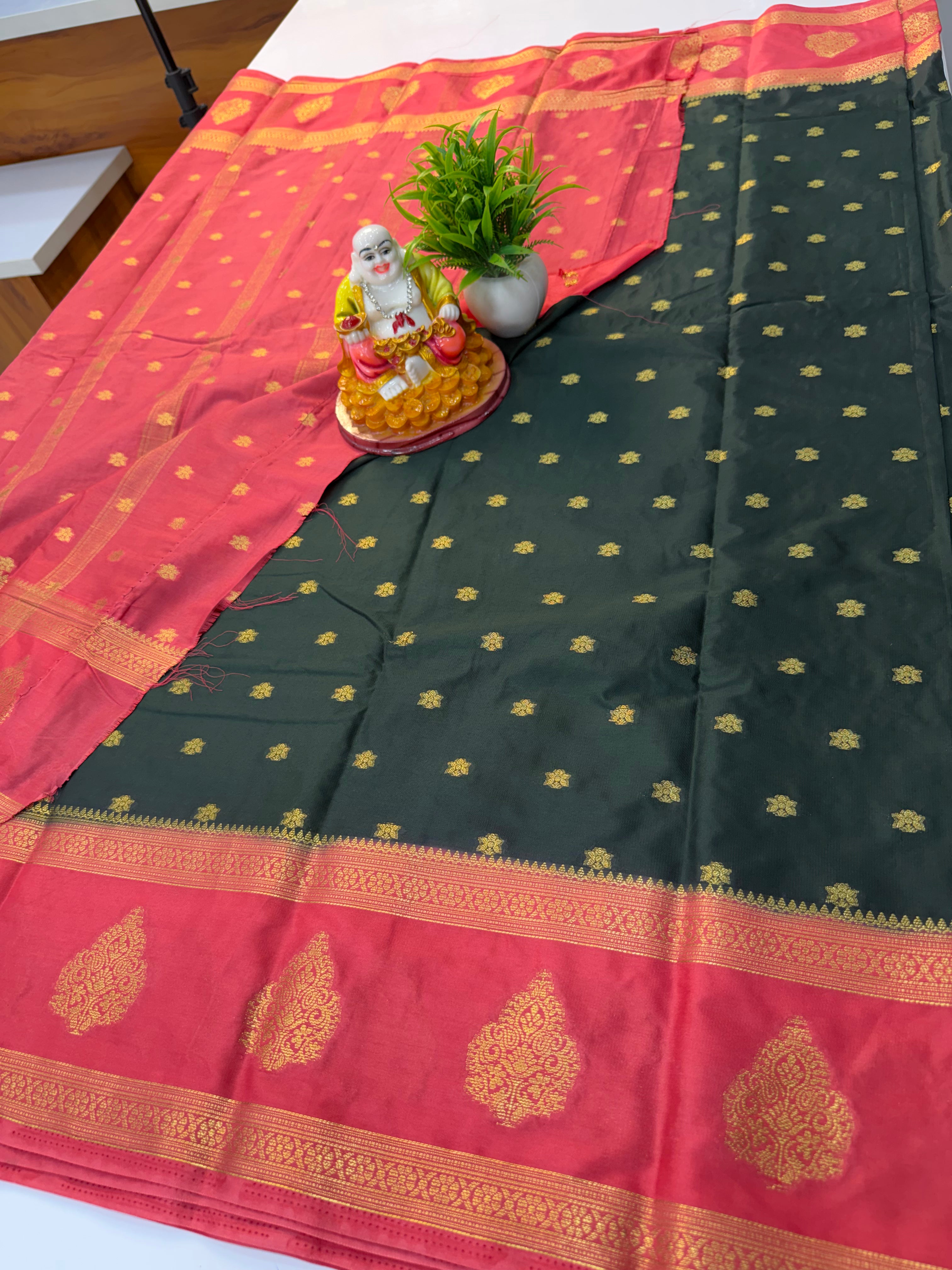 Mysore Crepe Silk Saree with Beautiful Buttas & Bentex Border