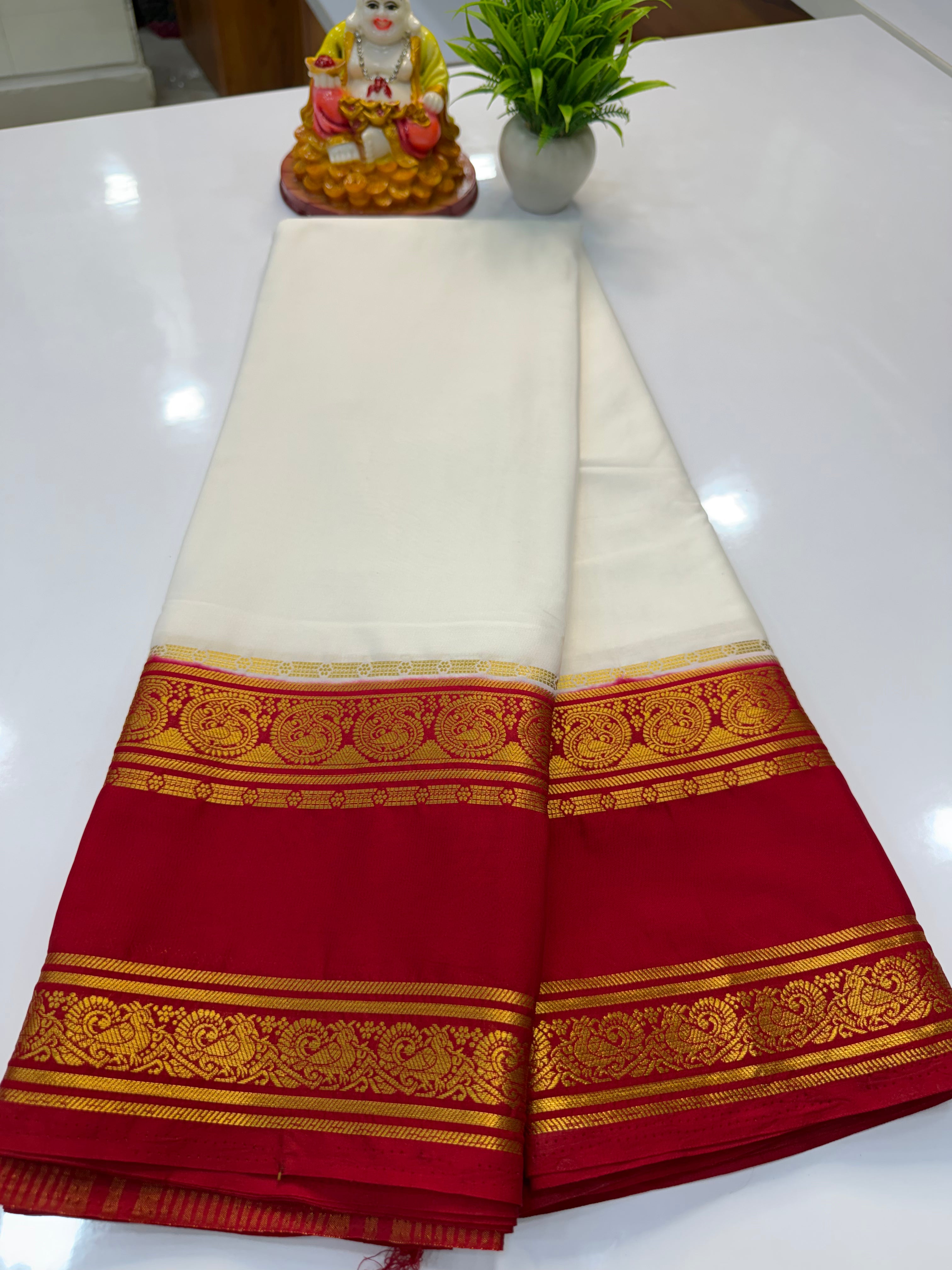 Mysore Crepe Silk Saree with Mango Bentex Border | Padmavathi Silks and Sarees