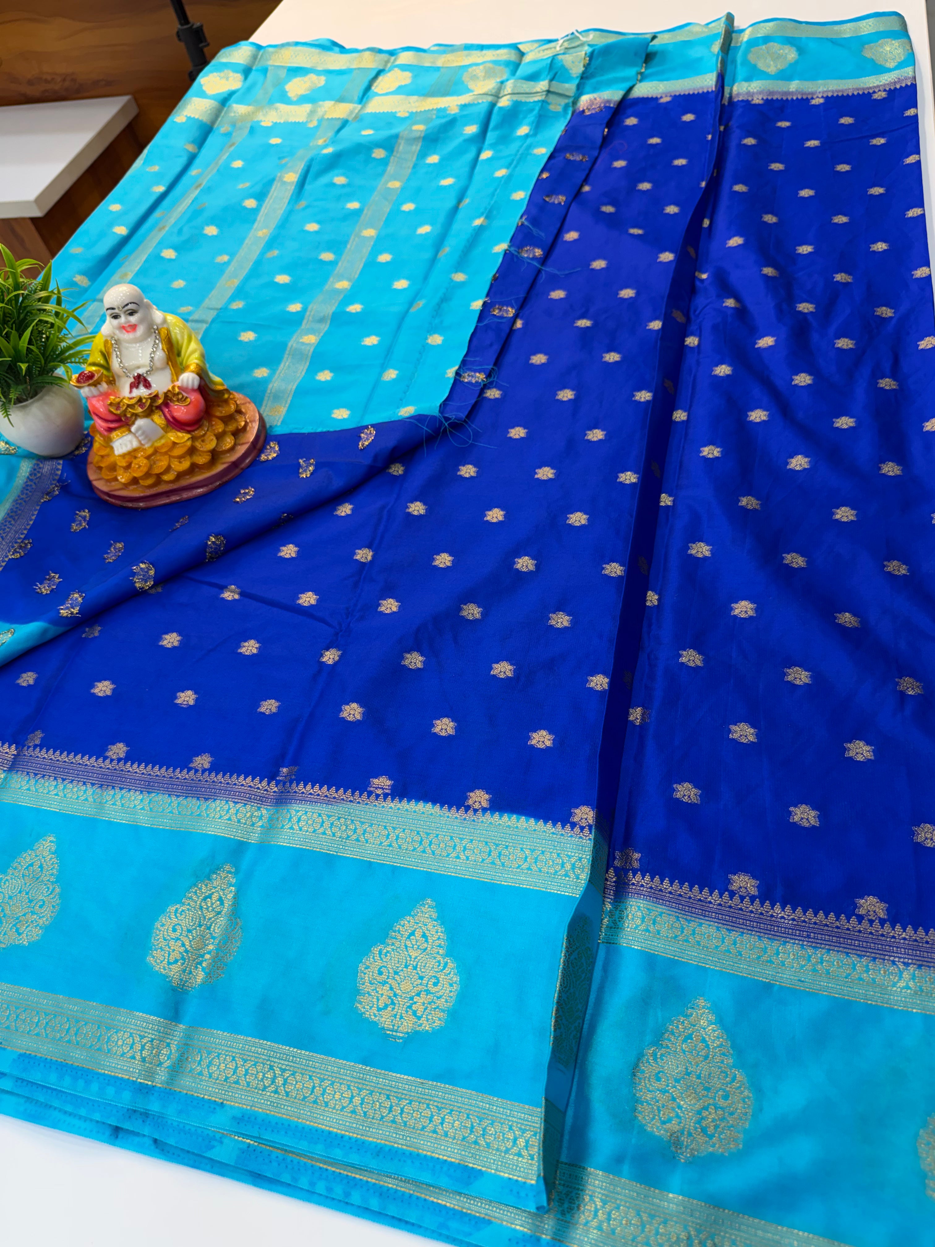 Mysore Crepe Silk Saree with Beautiful Buttas & Bentex Border
