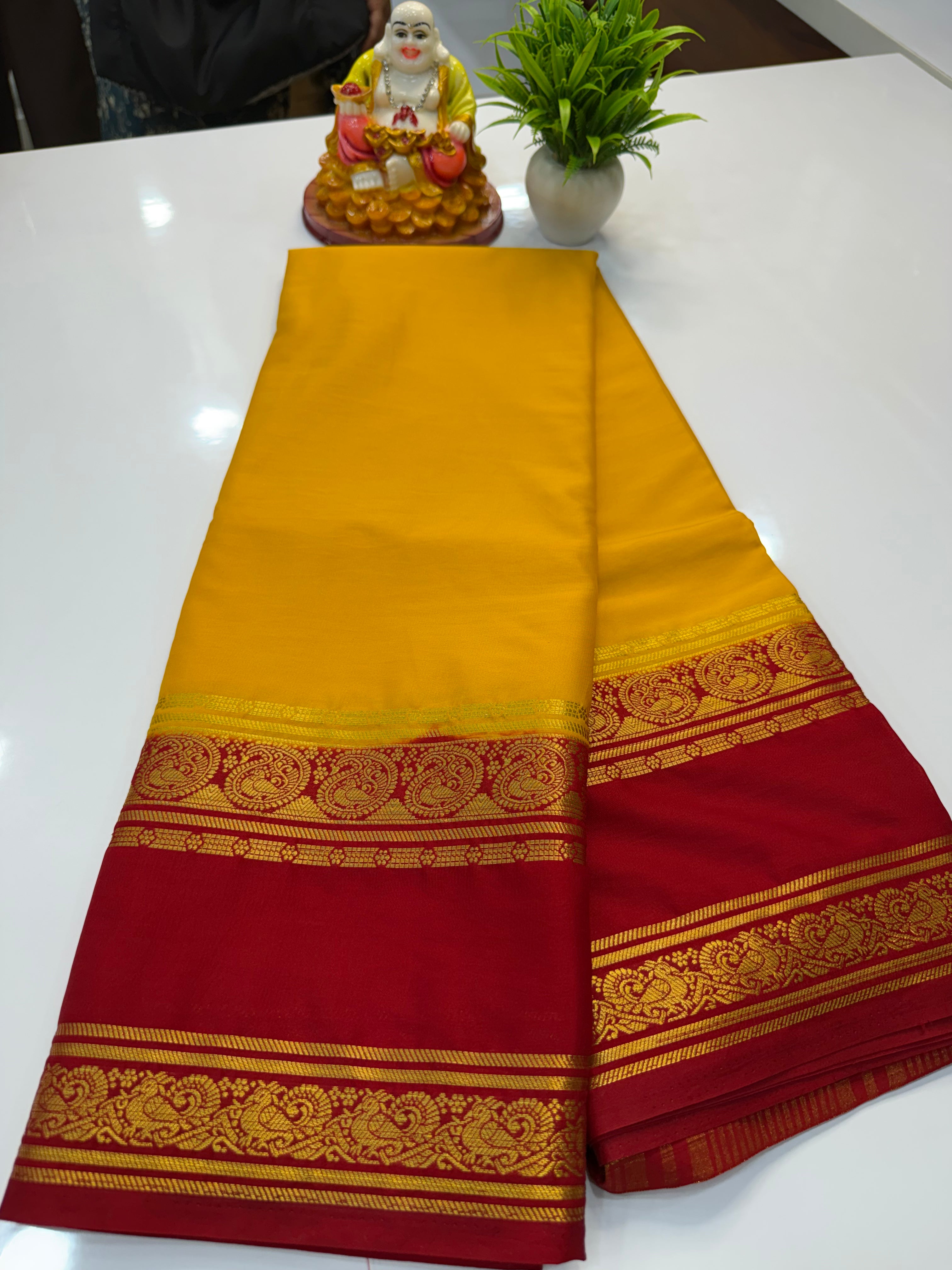Mysore Crepe Silk Saree with Mango Bentex Border | Padmavathi Silks and Sarees