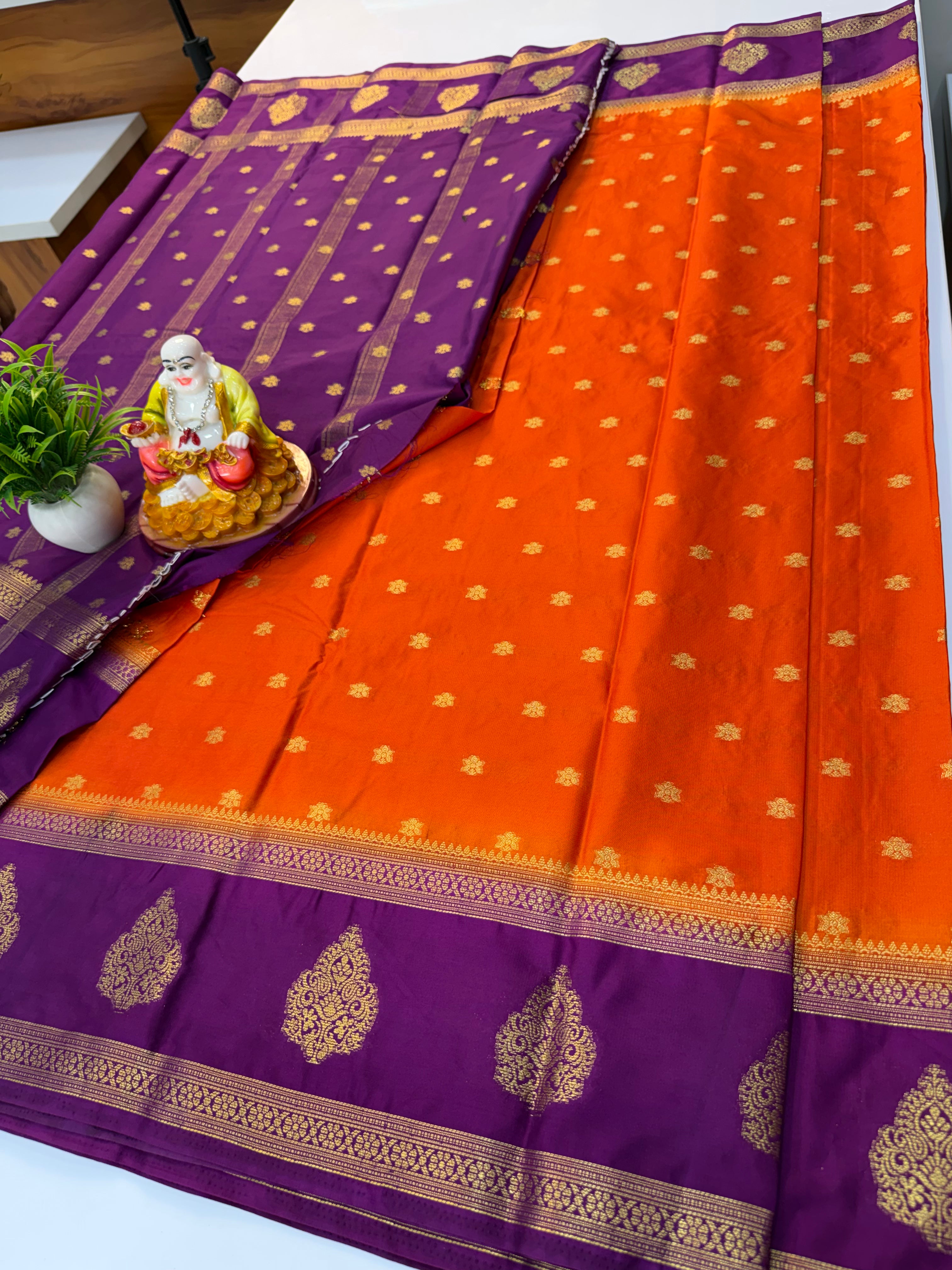Mysore Crepe Silk Saree with Beautiful Buttas & Bentex Border