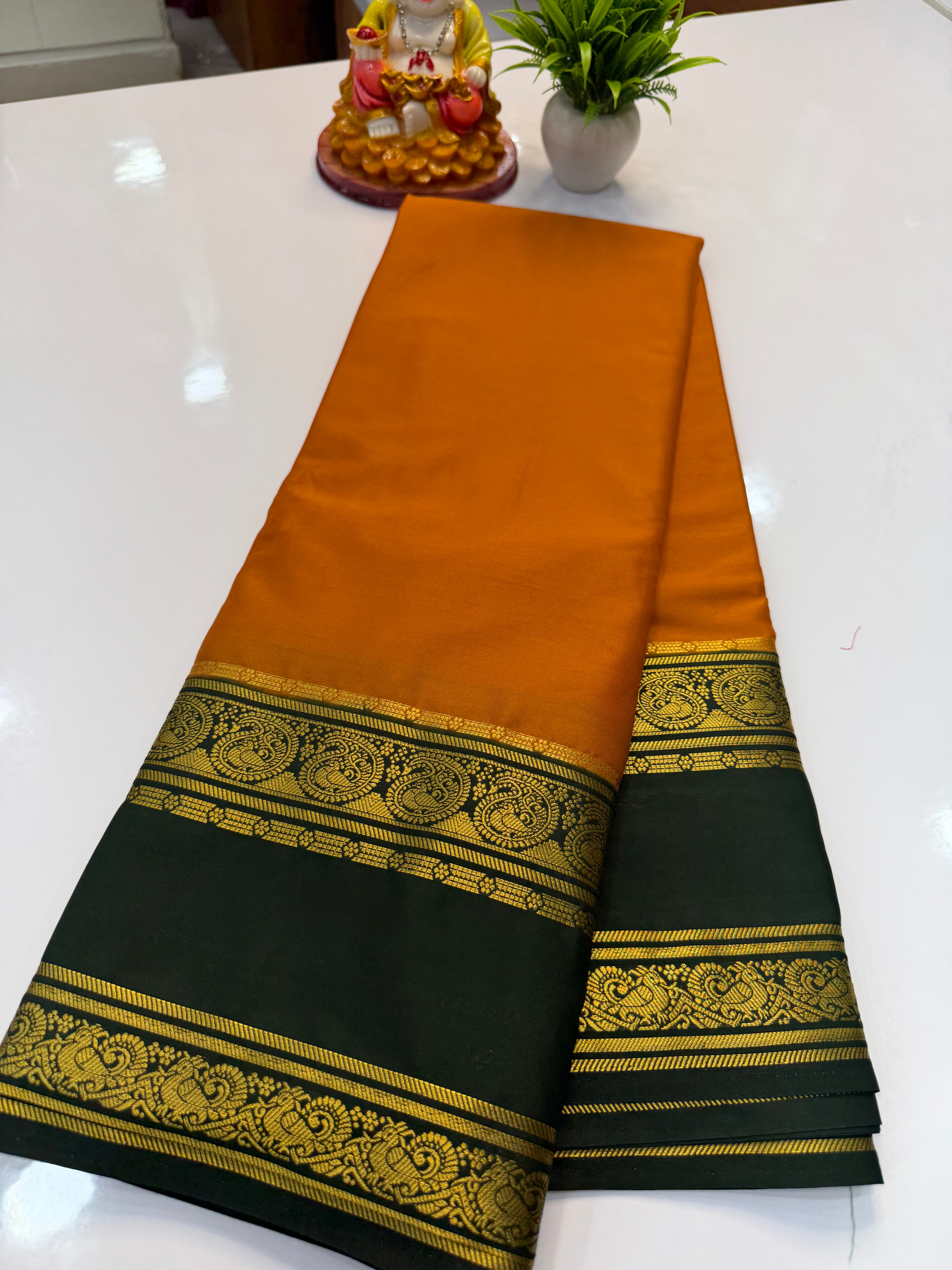 Mysore Crepe Silk Saree with Mango Bentex Border | Padmavathi Silks and Sarees