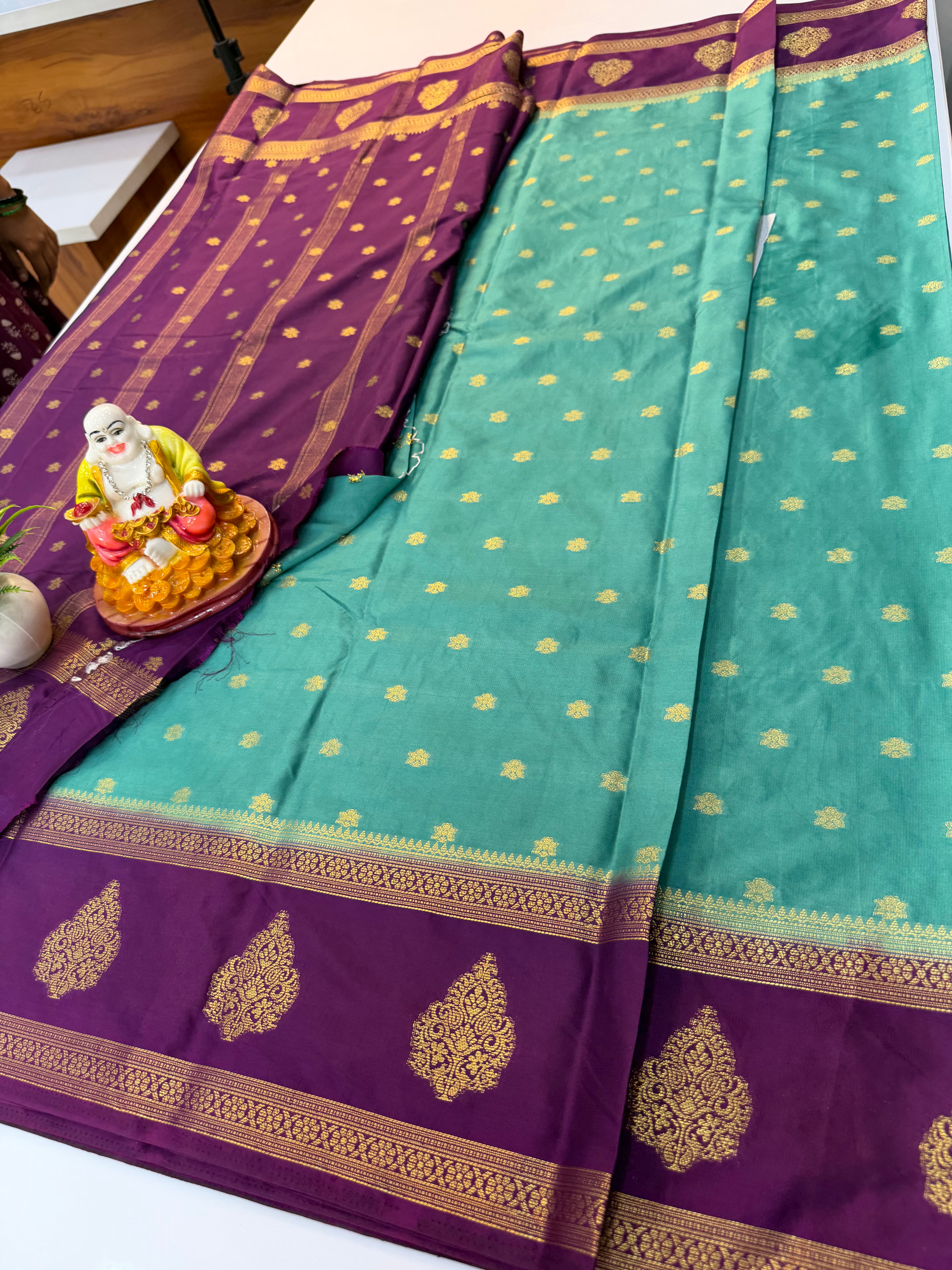Mysore Crepe Silk Saree with Beautiful Buttas & Bentex Border