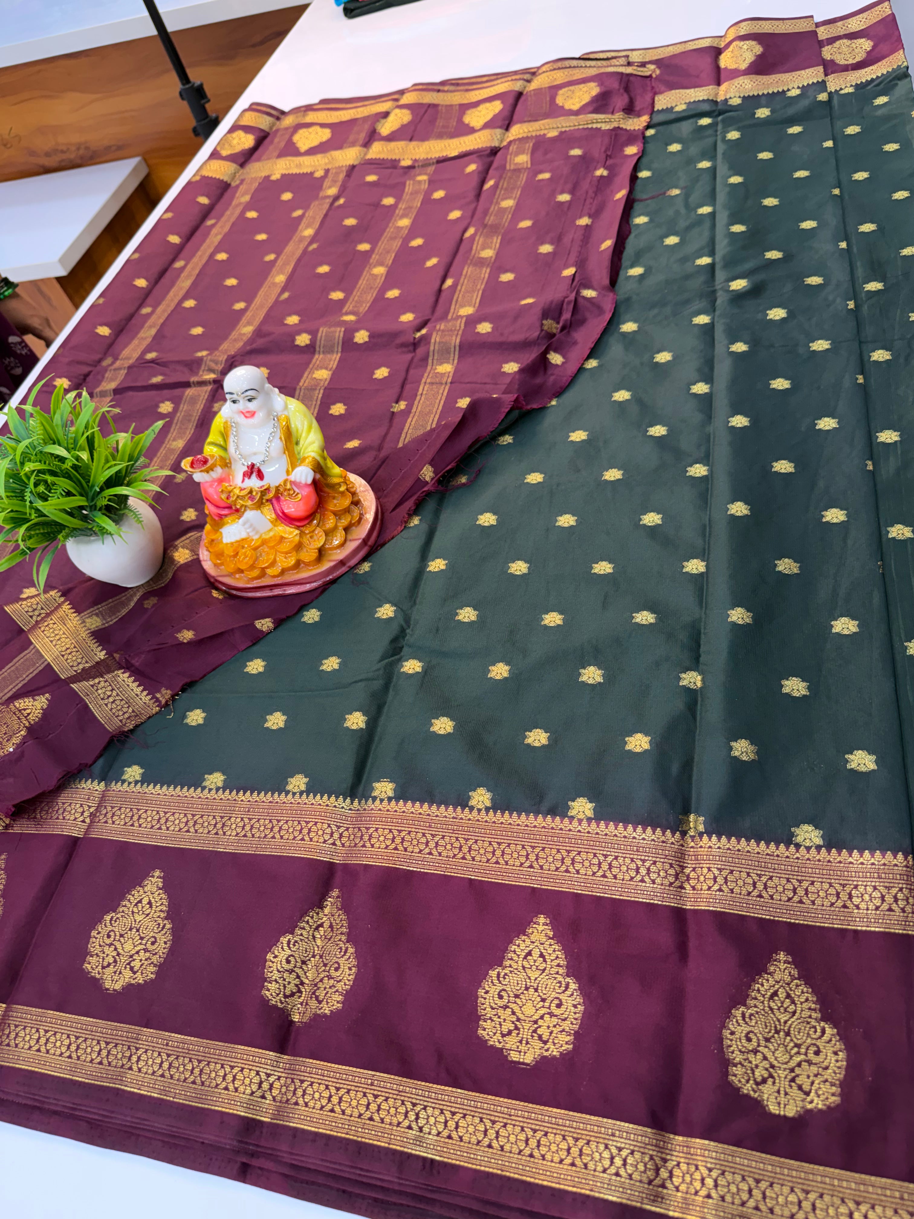 Mysore Crepe Silk Saree with Beautiful Buttas & Bentex Border