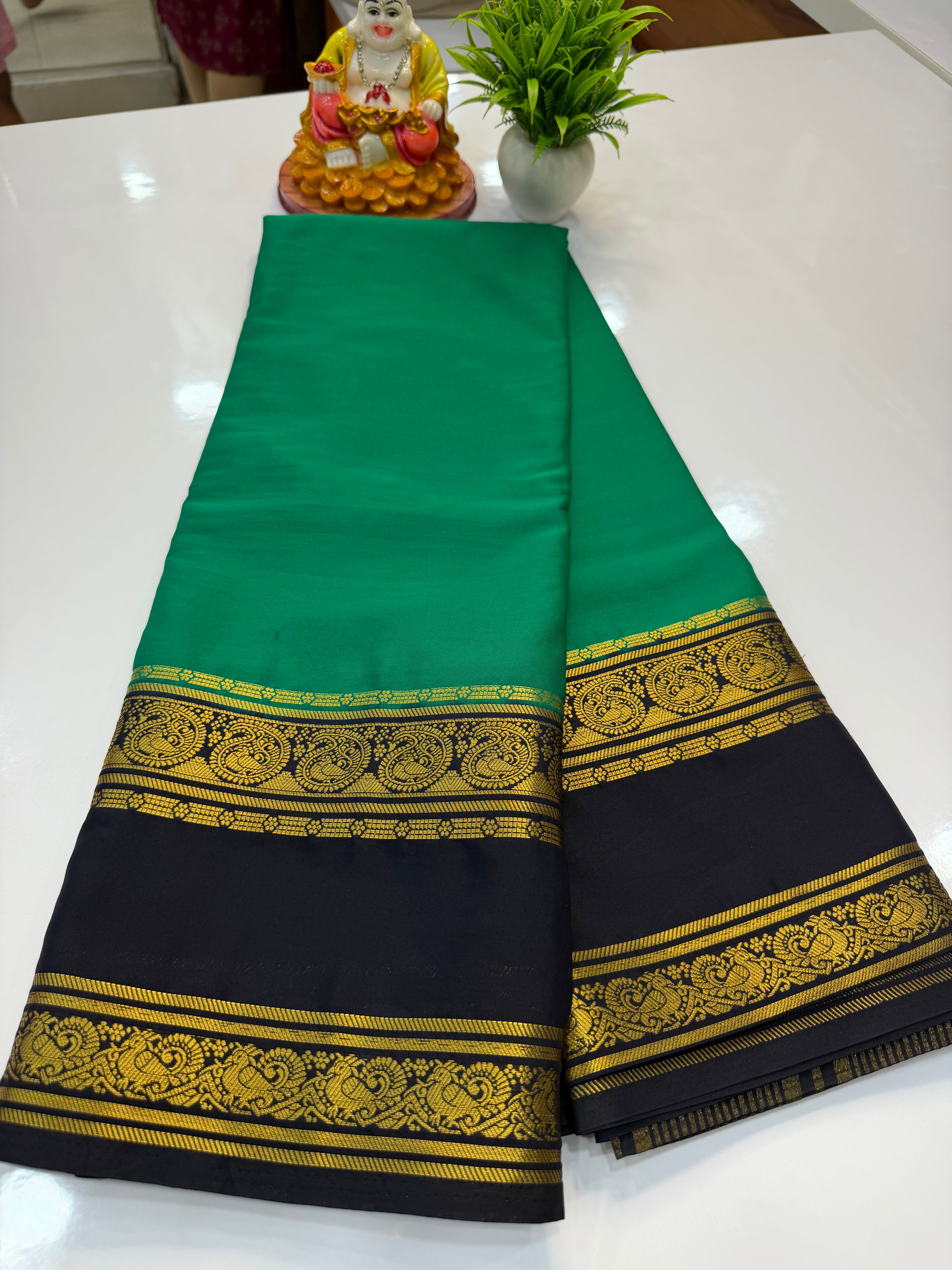 Mysore Crepe Silk Saree with Mango Bentex Border | Padmavathi Silks and Sarees