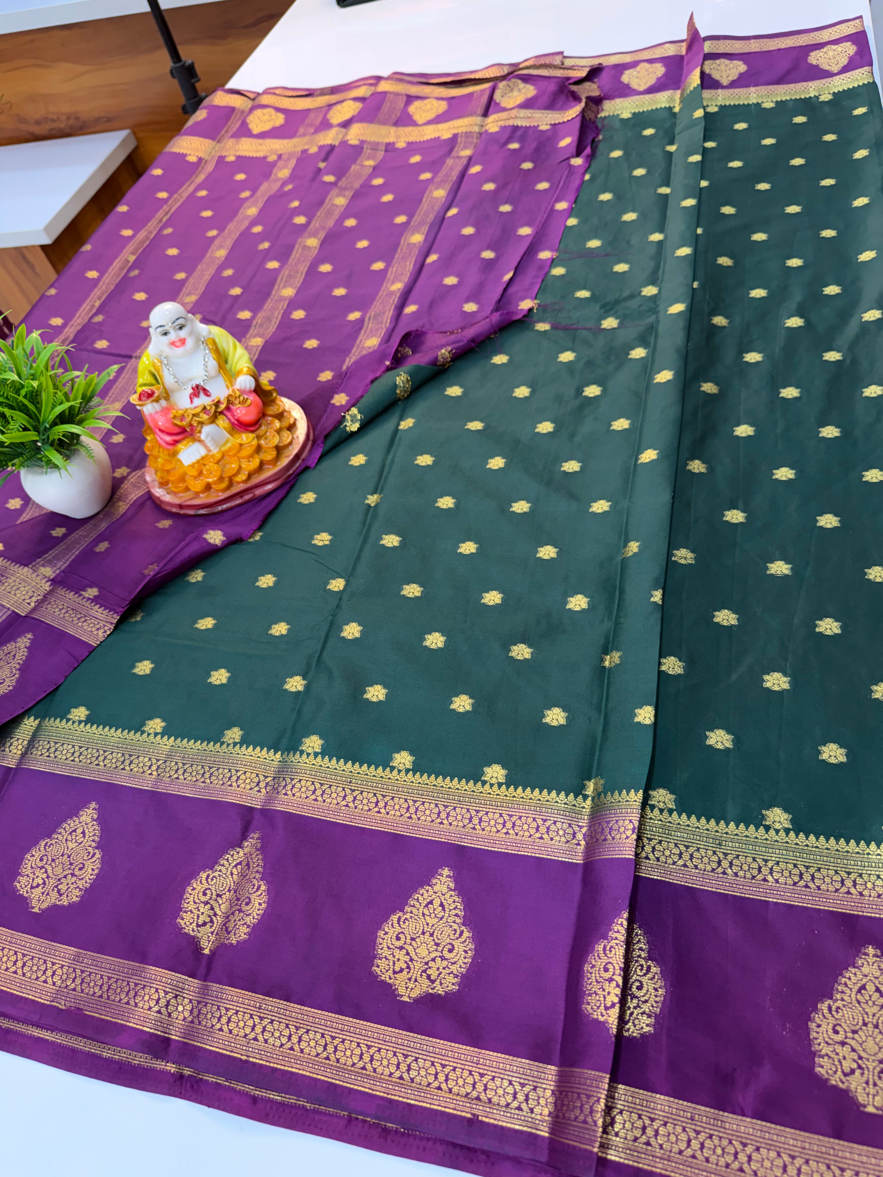 Mysore Crepe Silk Saree with Beautiful Buttas & Bentex Border