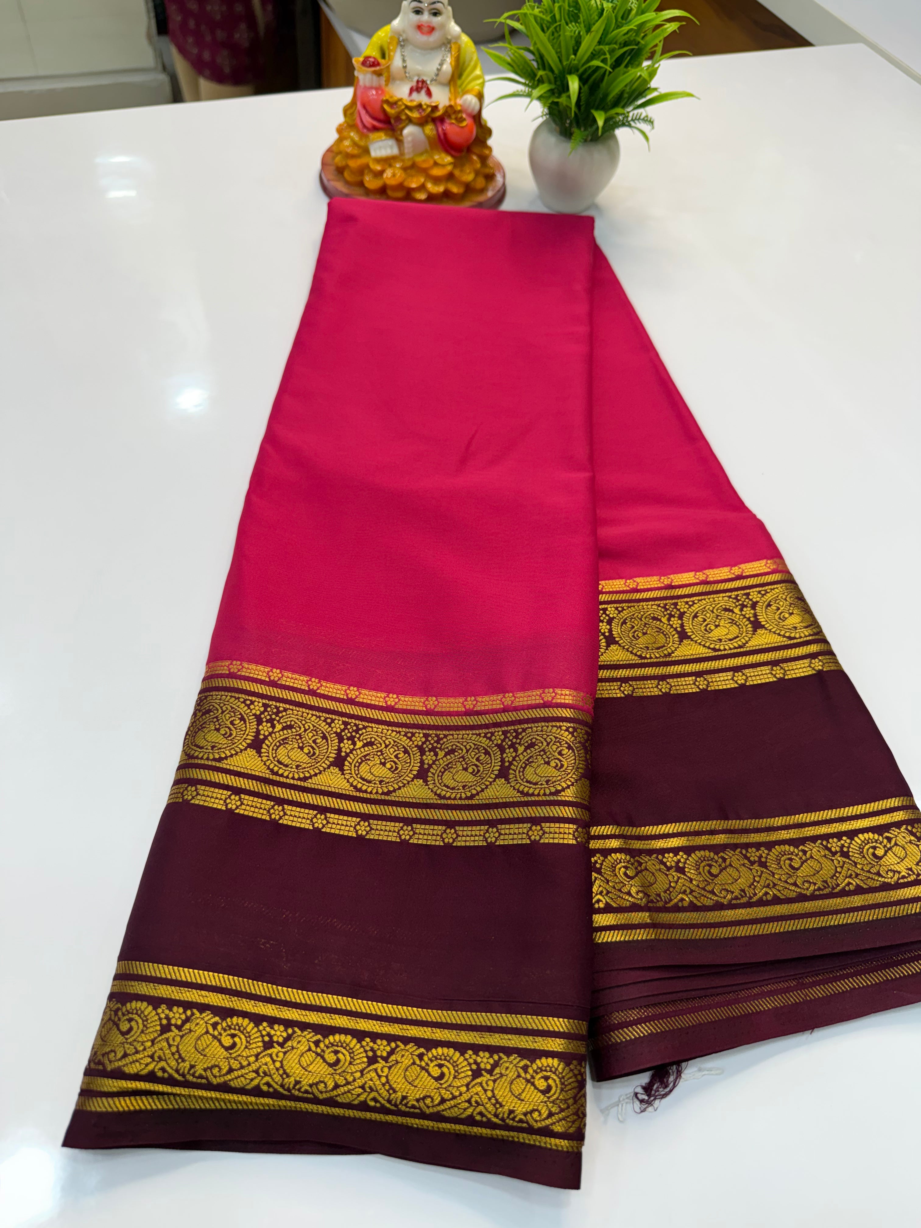 Mysore Crepe Silk Saree with Mango Bentex Border | Padmavathi Silks and Sarees