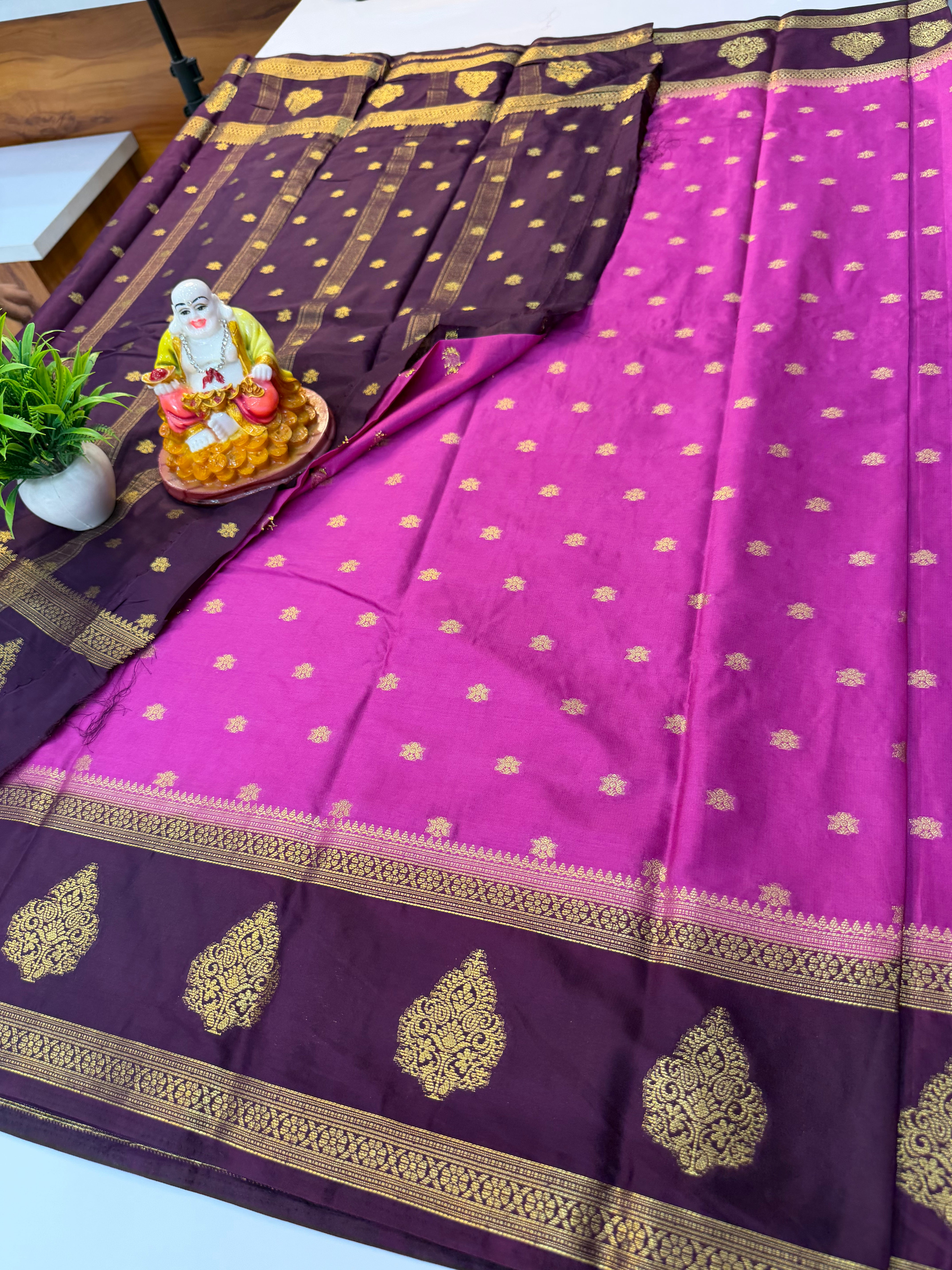 Mysore Crepe Silk Saree with Beautiful Buttas & Bentex Border