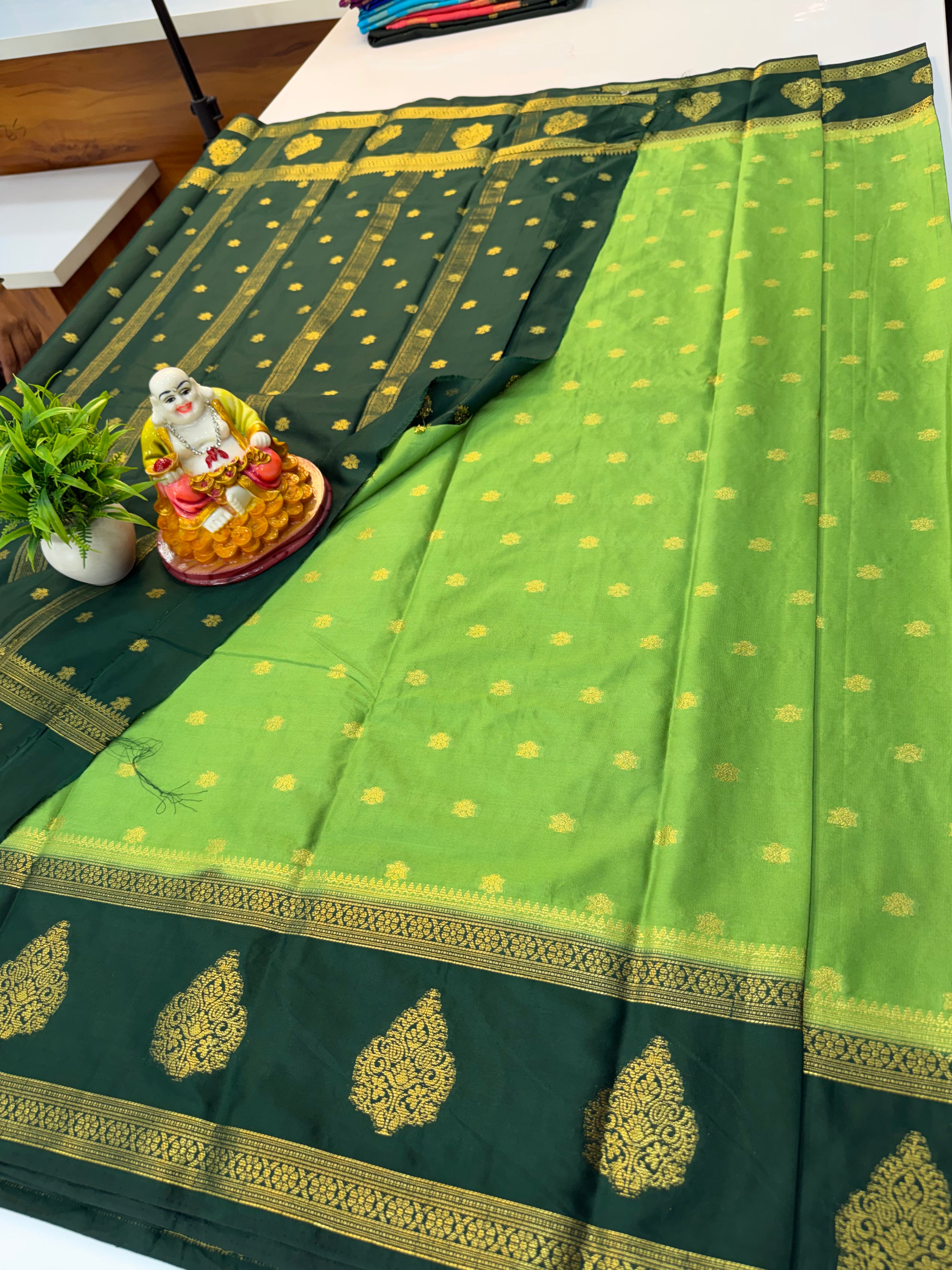 Mysore Crepe Silk Saree with Beautiful Buttas & Bentex Border