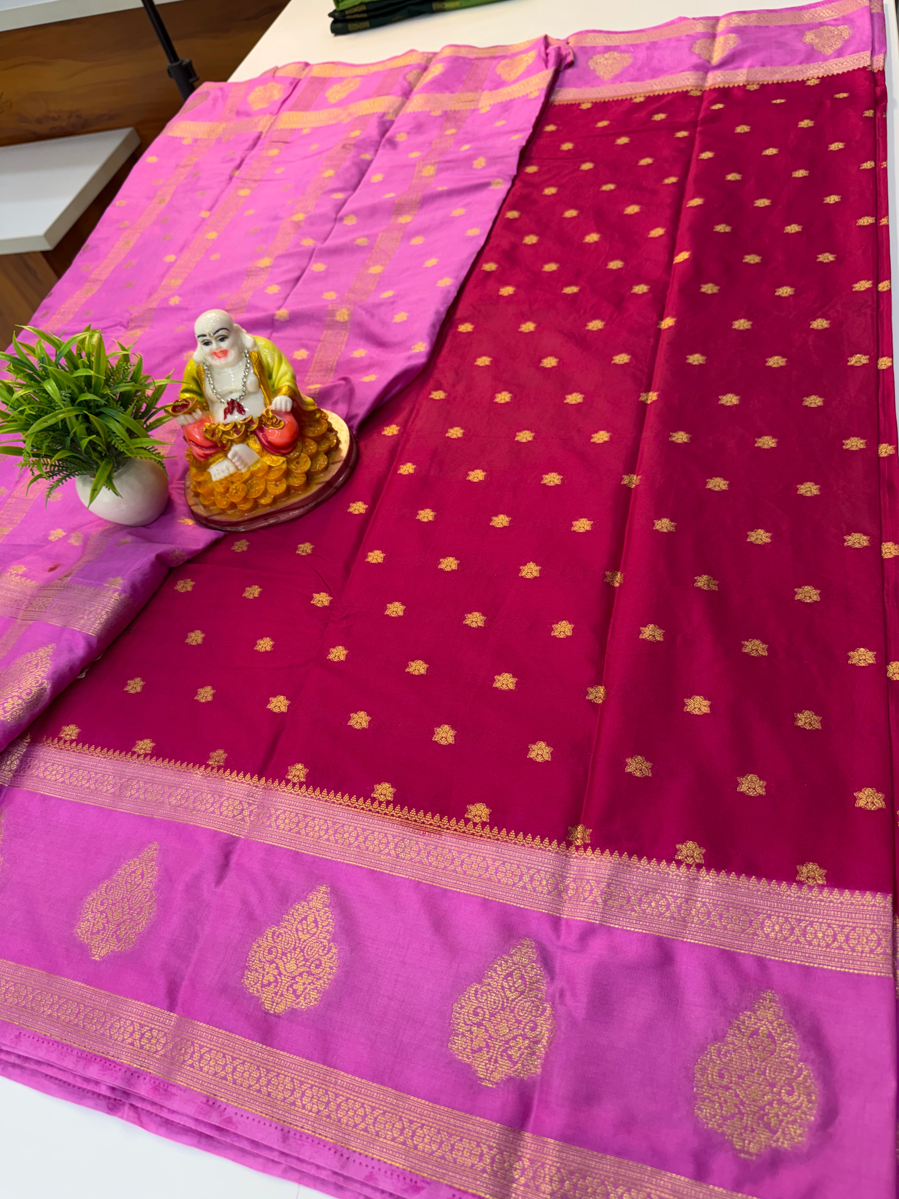 Mysore Crepe Silk Saree with Beautiful Buttas & Bentex Border