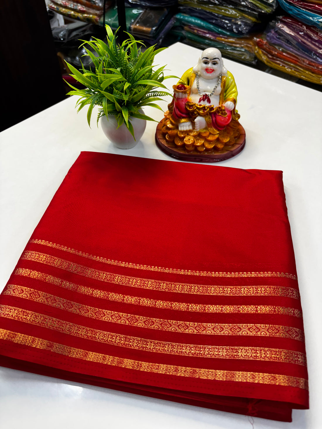 Mysore Crepe Silk Saree with Chit Pallu & Self Blouse – Padmavathi Silks and Sarees