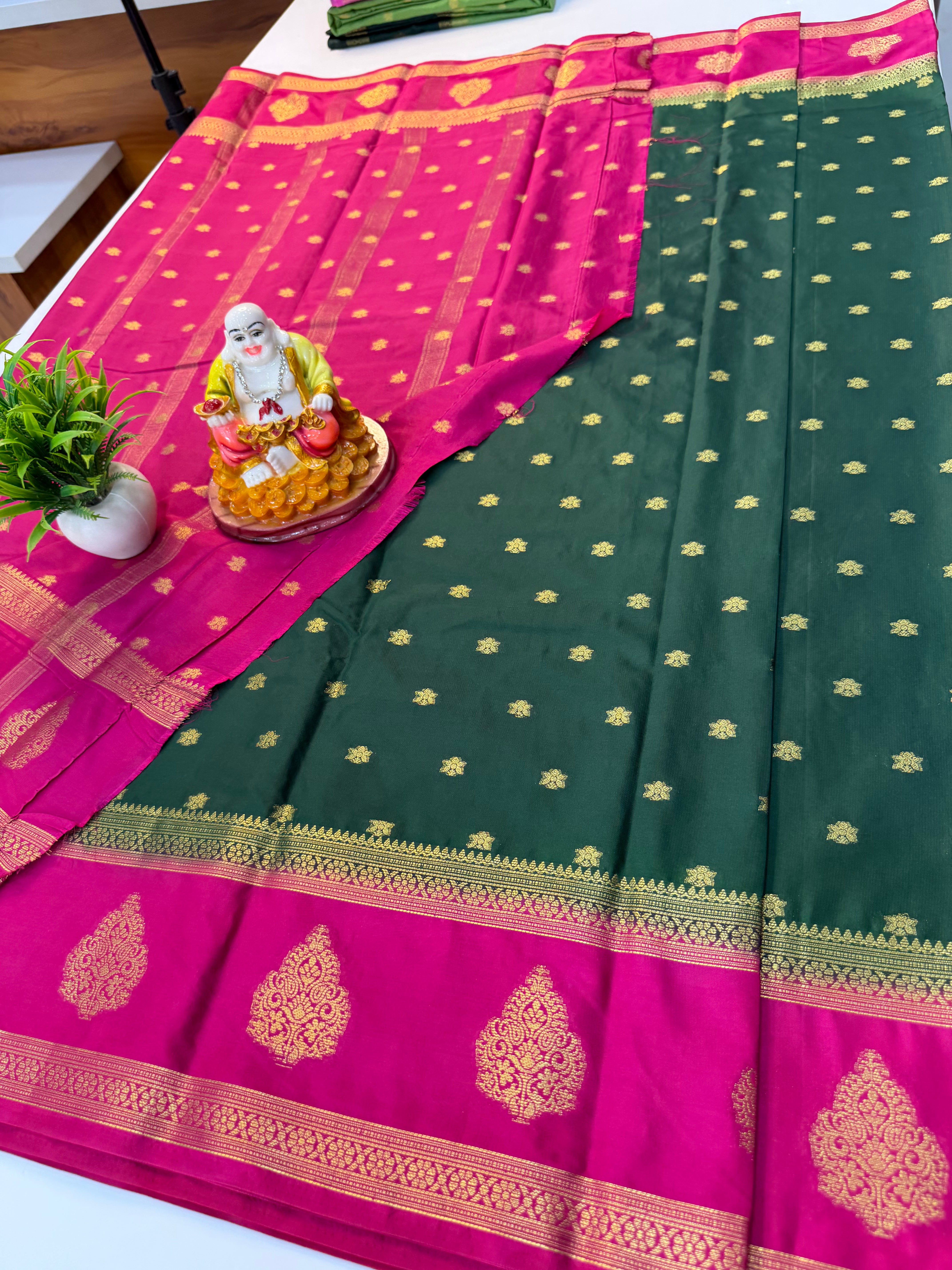 Mysore Crepe Silk Saree with Beautiful Buttas & Bentex Border