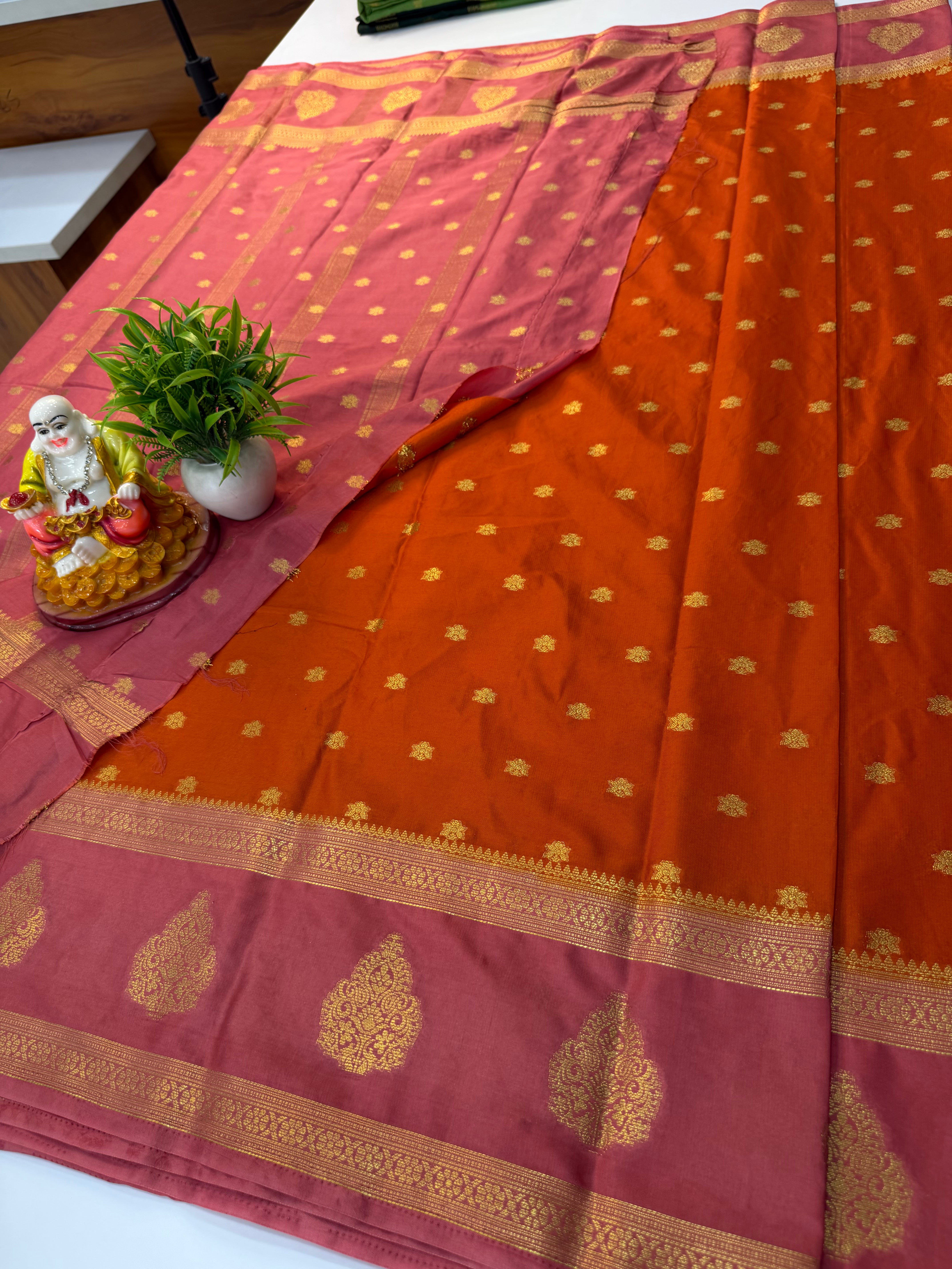 Mysore Crepe Silk Saree with Beautiful Buttas & Bentex Border