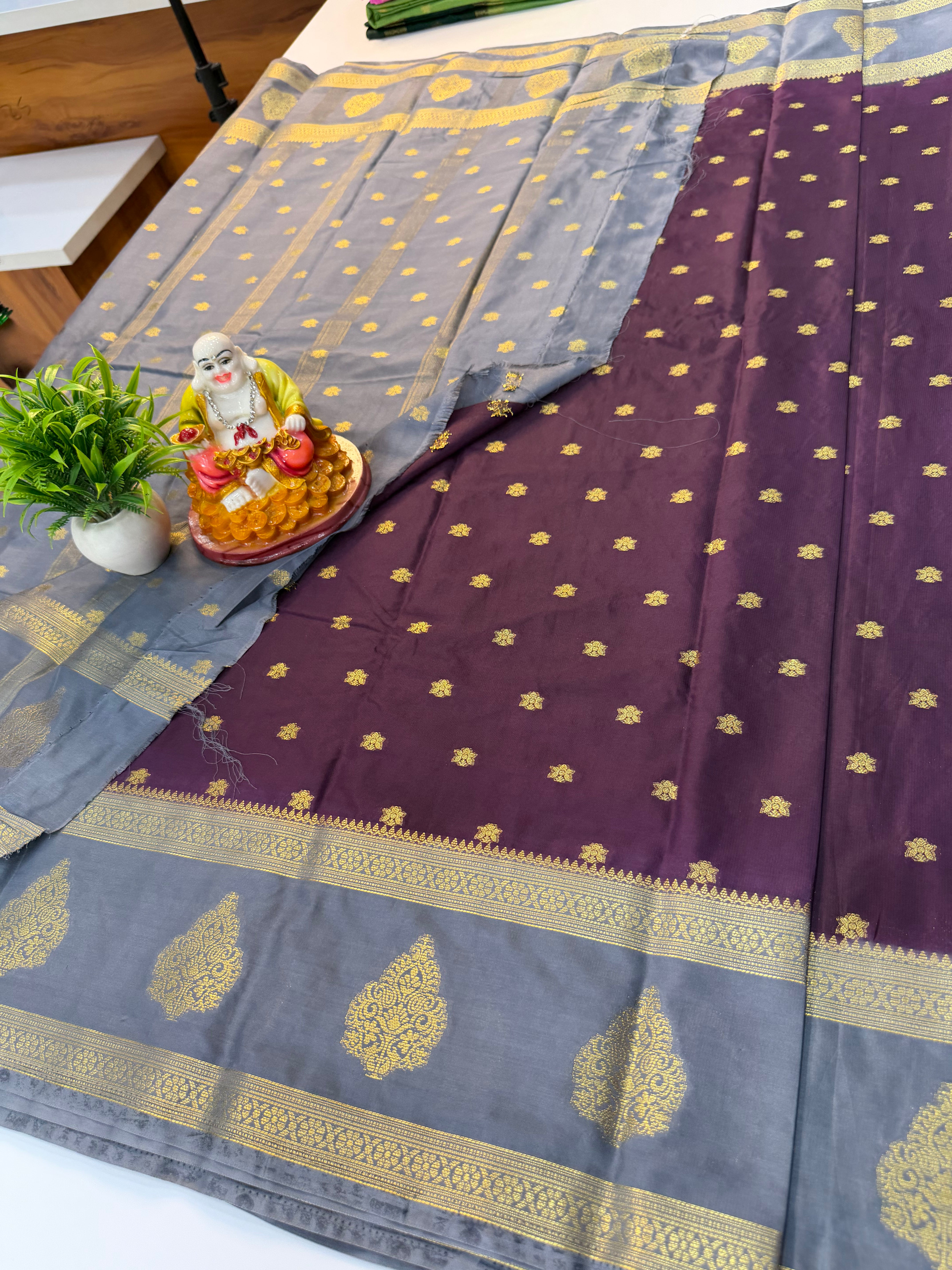 Mysore Crepe Silk Saree with Beautiful Buttas & Bentex Border
