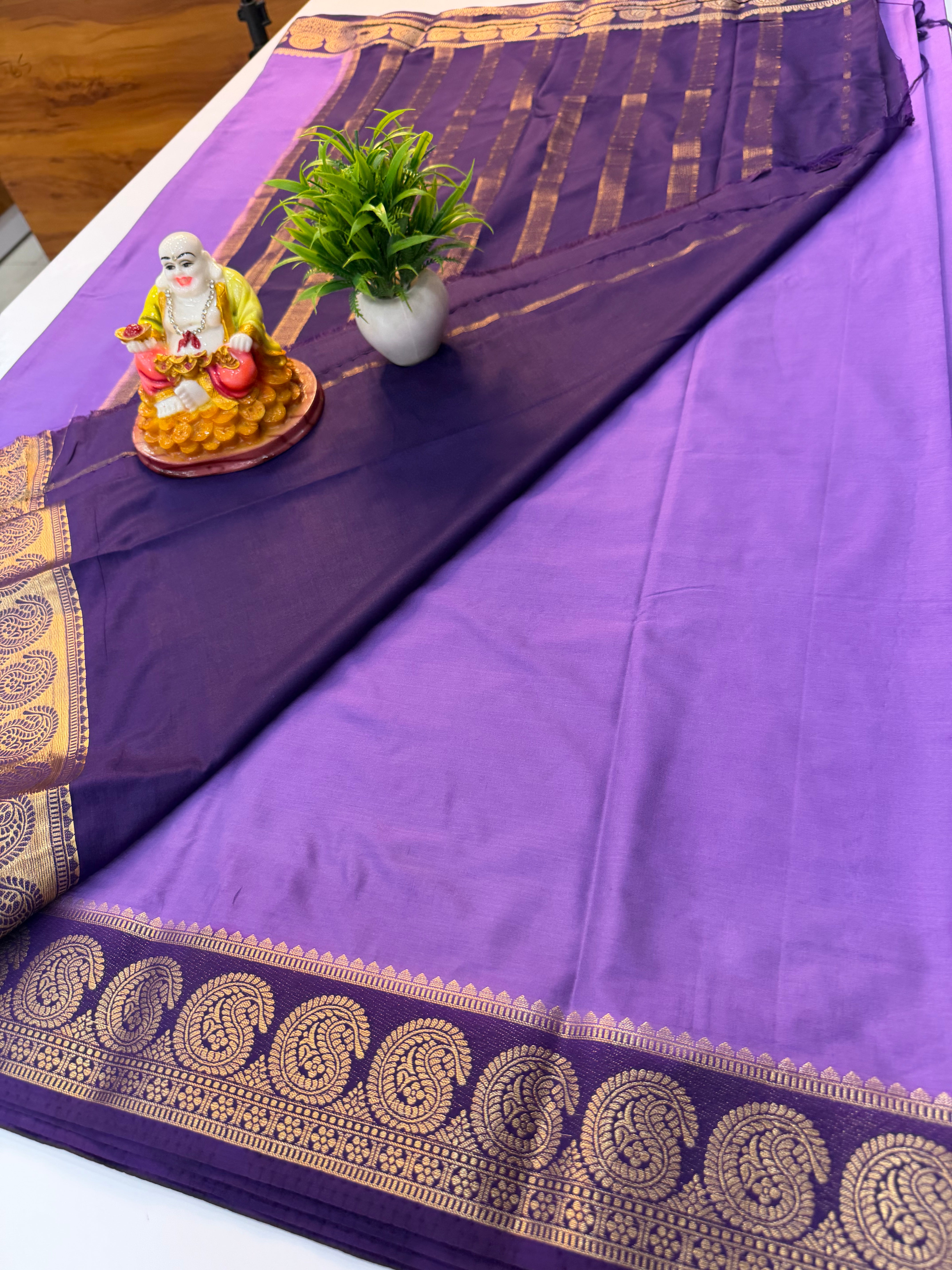 Premium Mysore Crepe Silk Saree with Mango Border