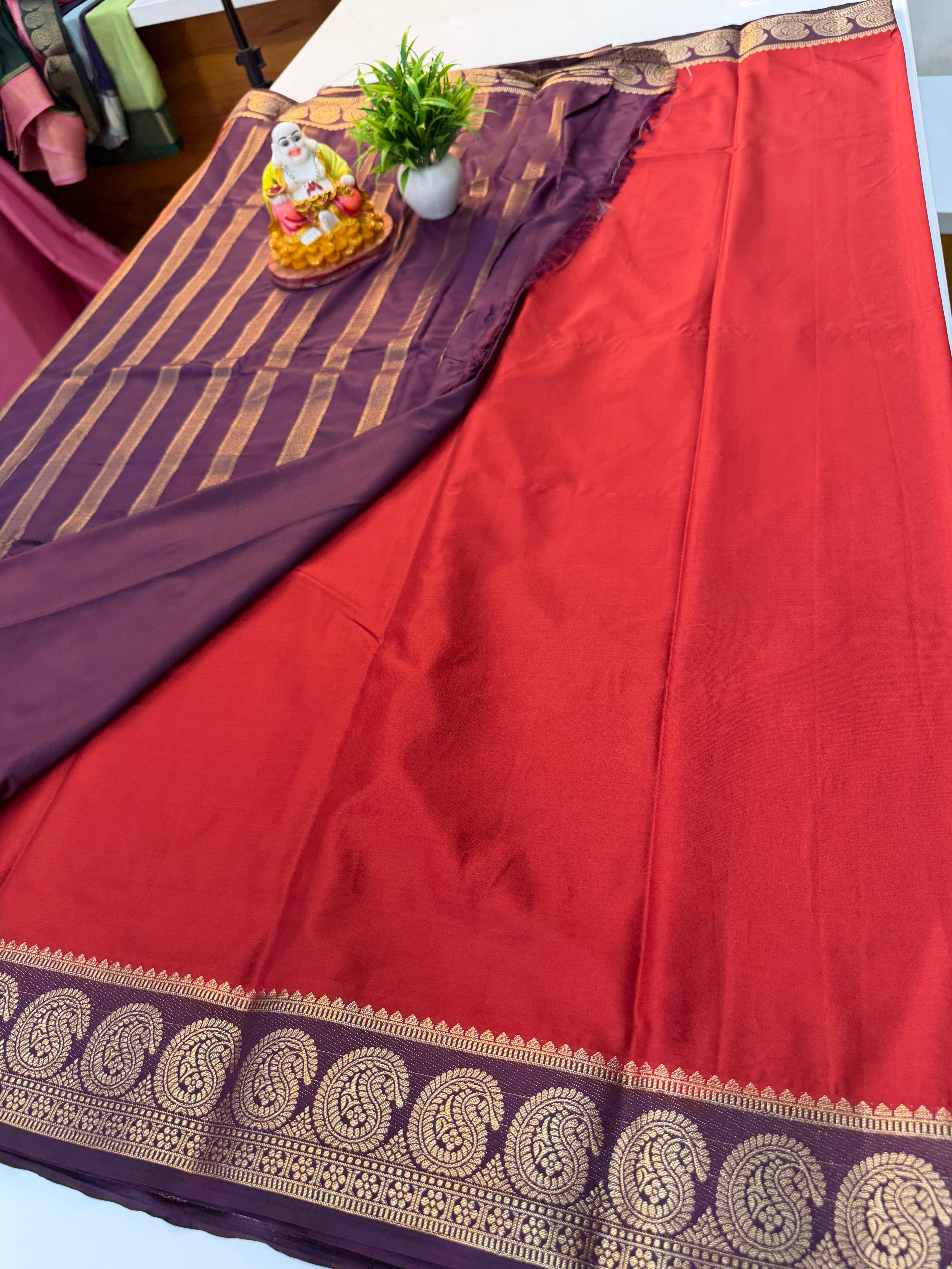 Premium Mysore Crepe Silk Saree with Mango Border