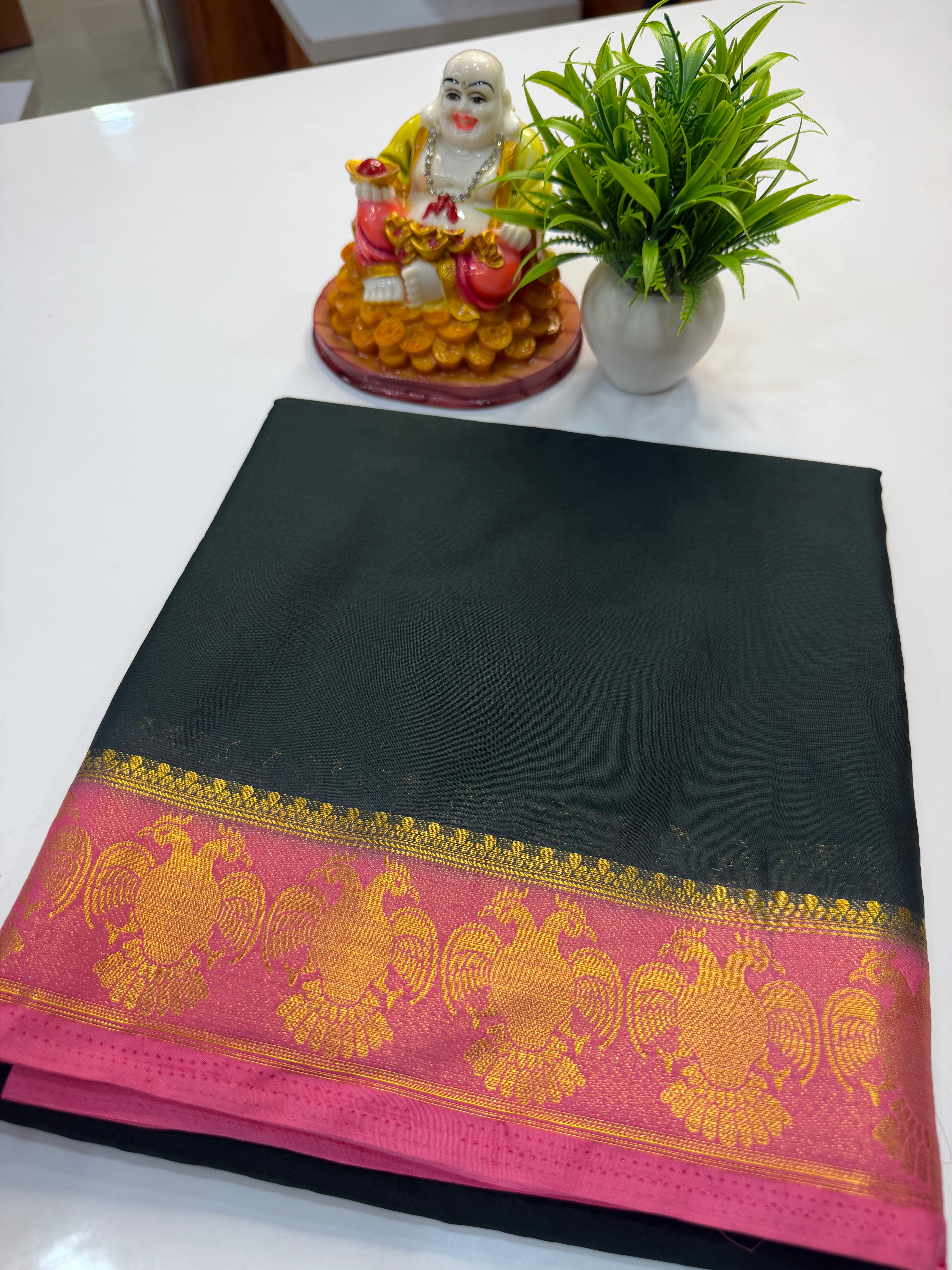 Mysore Crepe Silk Saree with Garuda Border