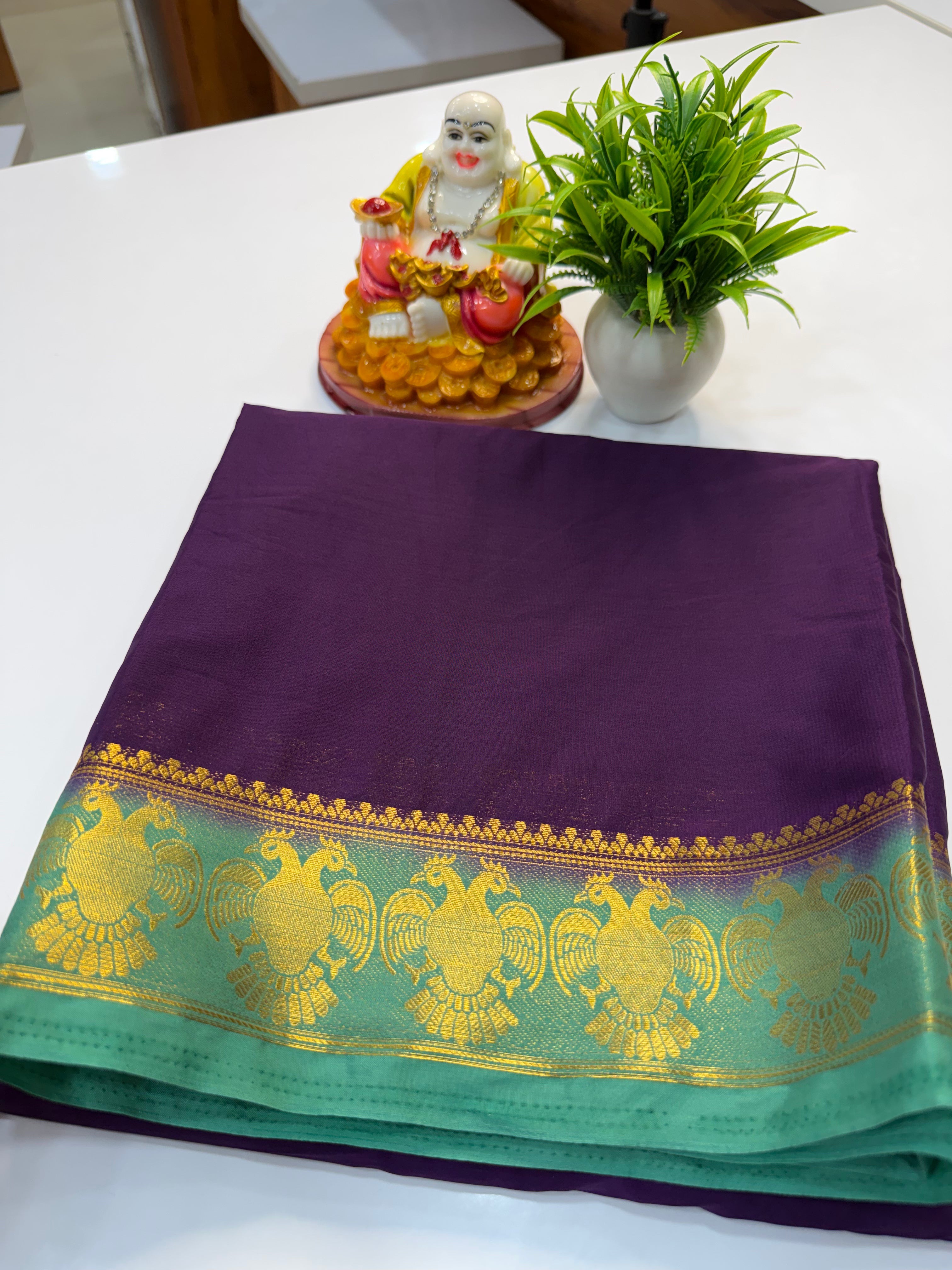 Mysore Crepe Silk Saree with Garuda Border