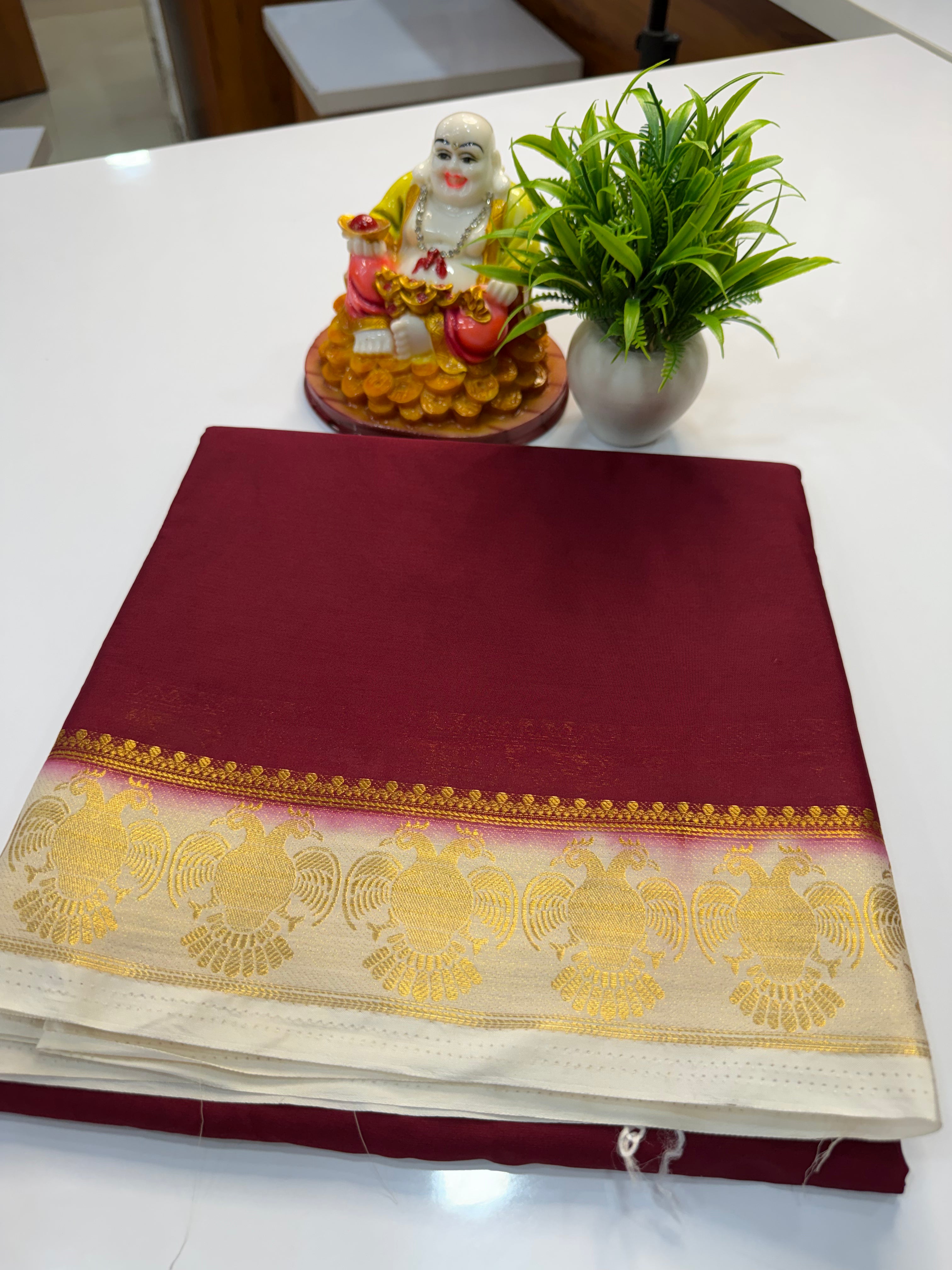 Mysore Crepe Silk Saree with Garuda Border