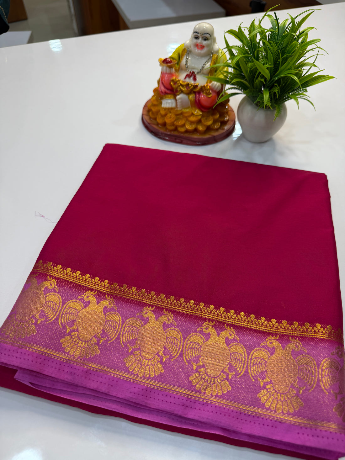 Mysore Crepe Silk Saree with Garuda Border