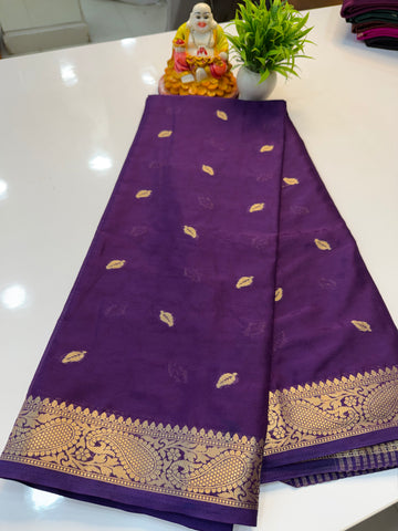 Mysore Crepe Silk Saree with Leaf Butta & Chit Pallu – Grace Inspired by Nature | Padmavathi Silks and Sarees