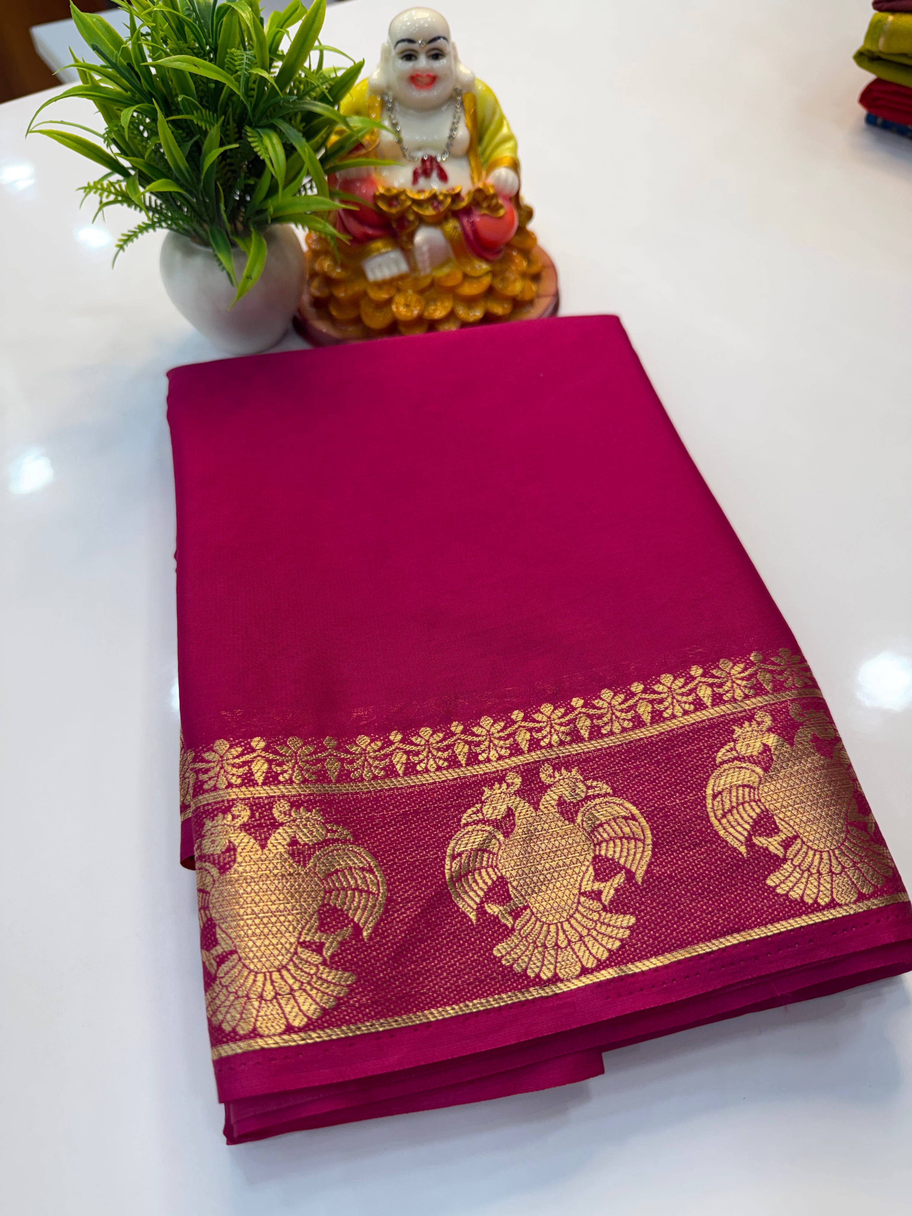 Mysore Crepe Silk Saree with Garuda Border & Chit Pallu