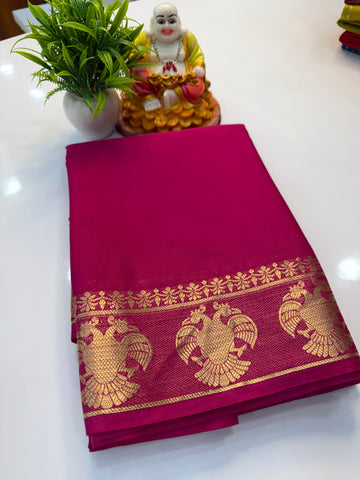 Mysore Crepe Silk Saree with Garuda Border & Chit Pallu