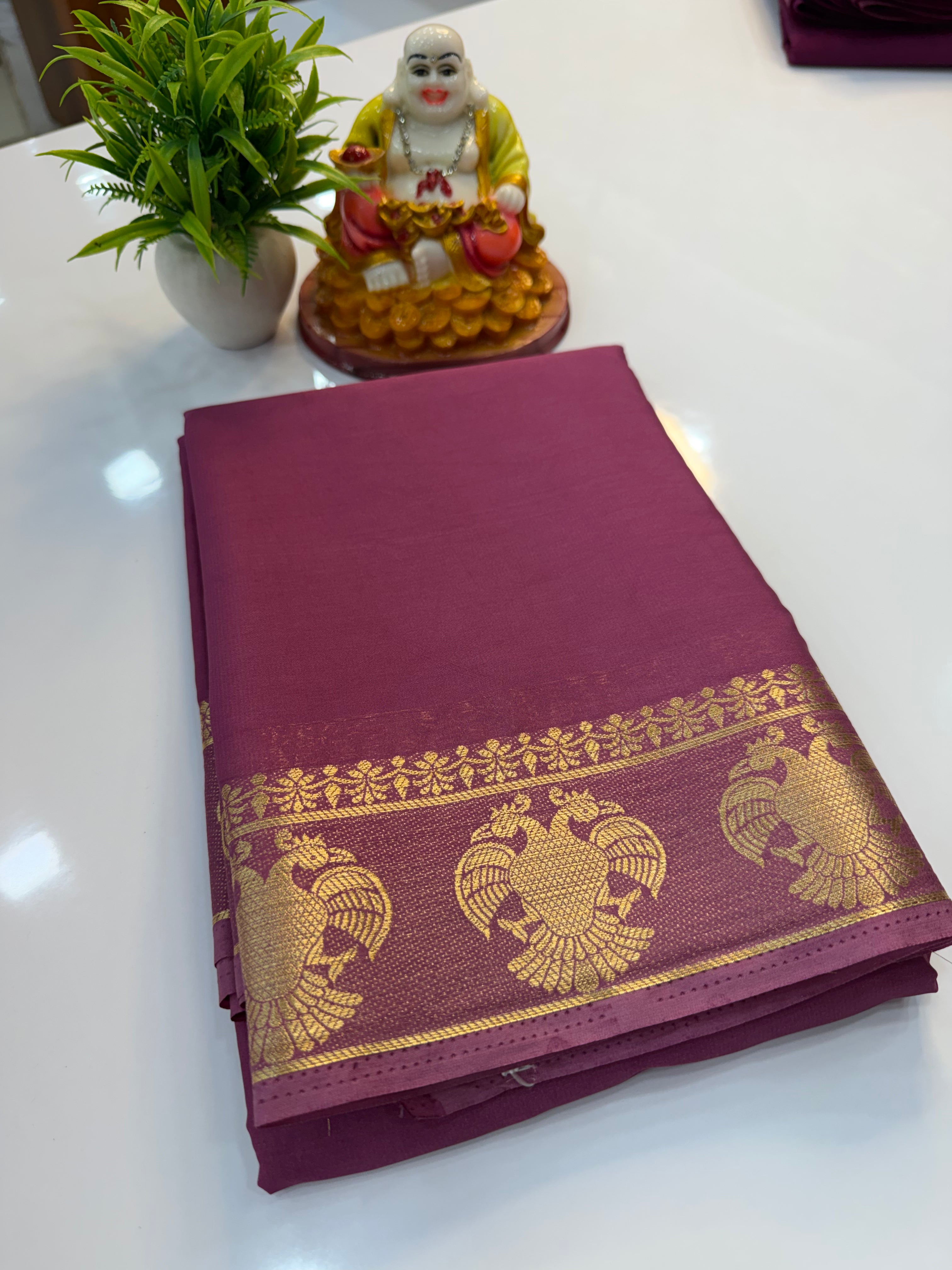Mysore Crepe Silk Saree with Garuda Border & Chit Pallu