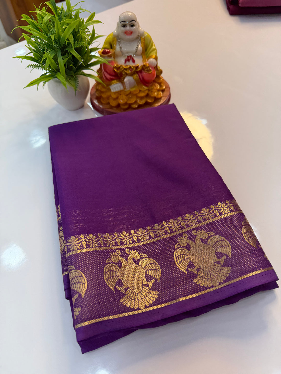 Mysore Crepe Silk Saree with Garuda Border & Chit Pallu