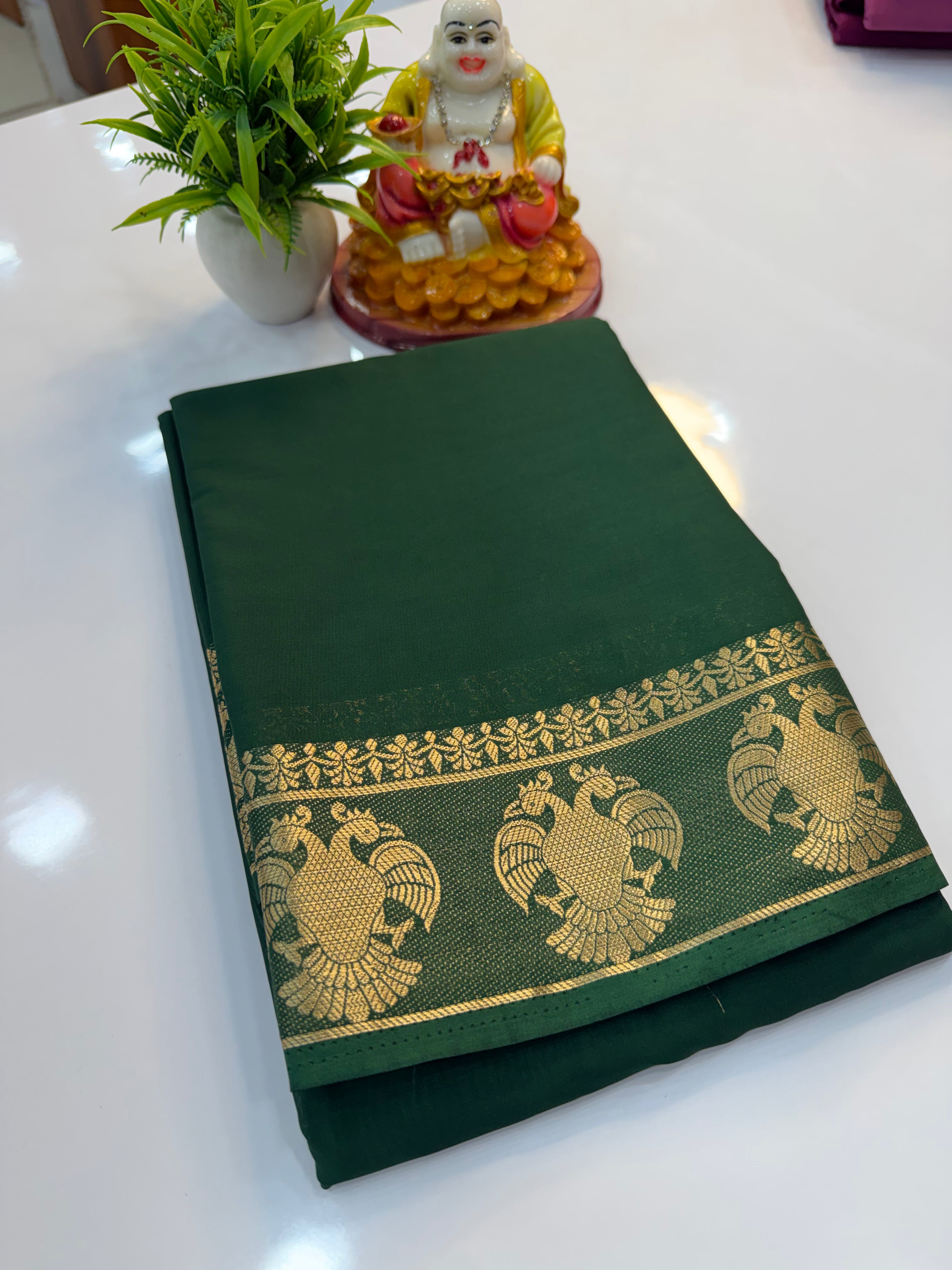 Mysore Crepe Silk Saree with Garuda Border & Chit Pallu