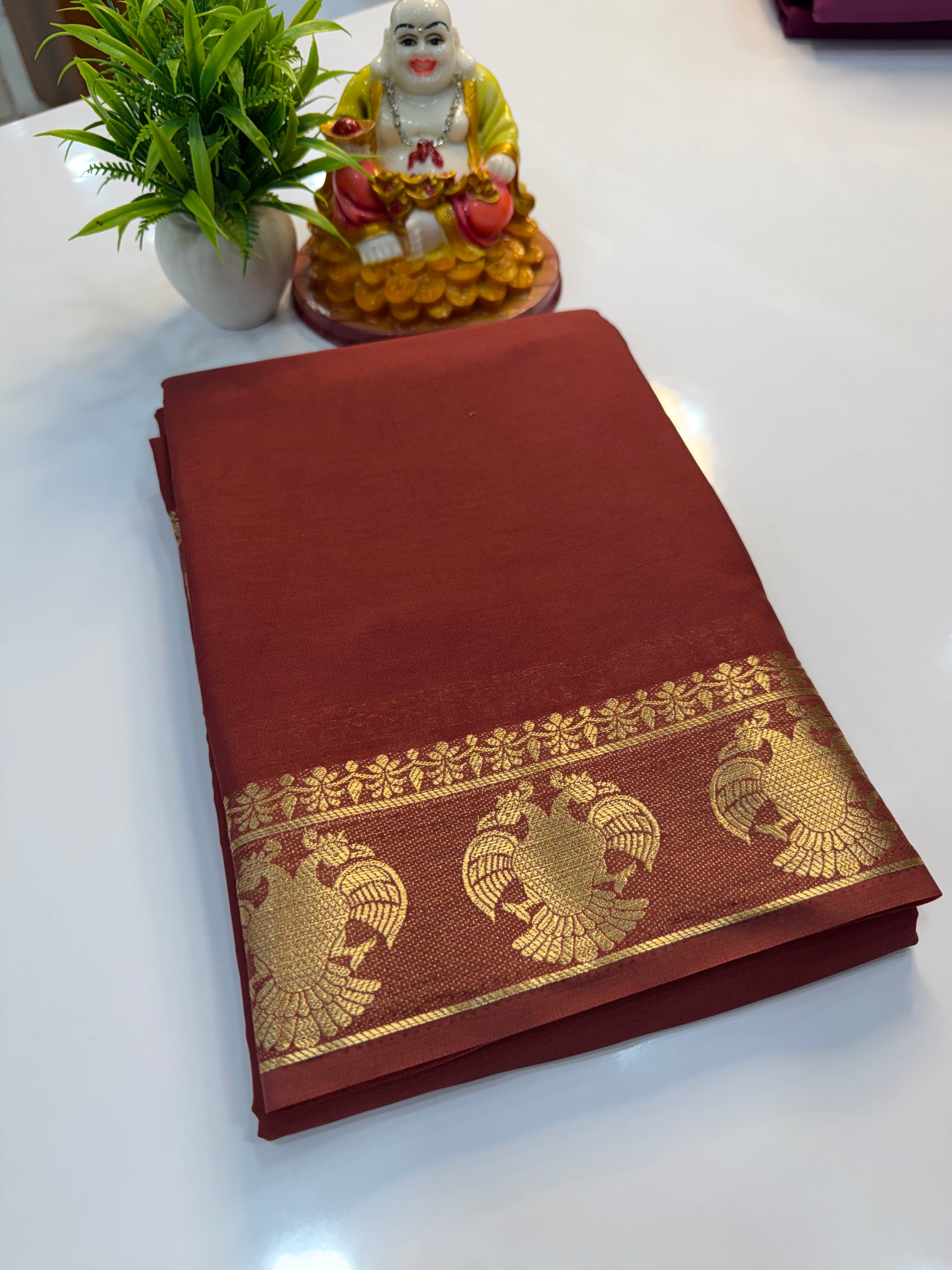 Mysore Crepe Silk Saree with Garuda Border & Chit Pallu