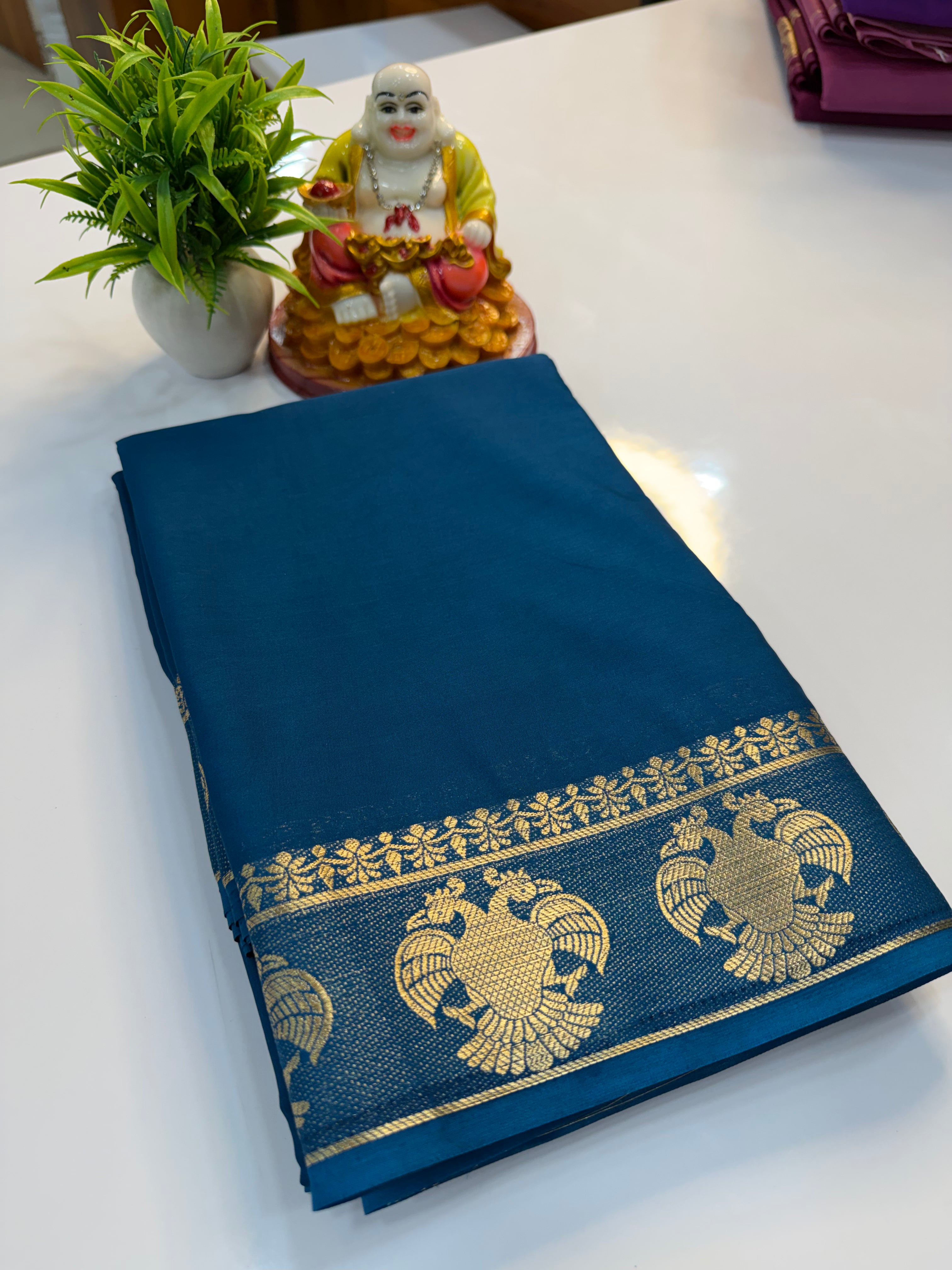 Mysore Crepe Silk Saree with Garuda Border & Chit Pallu